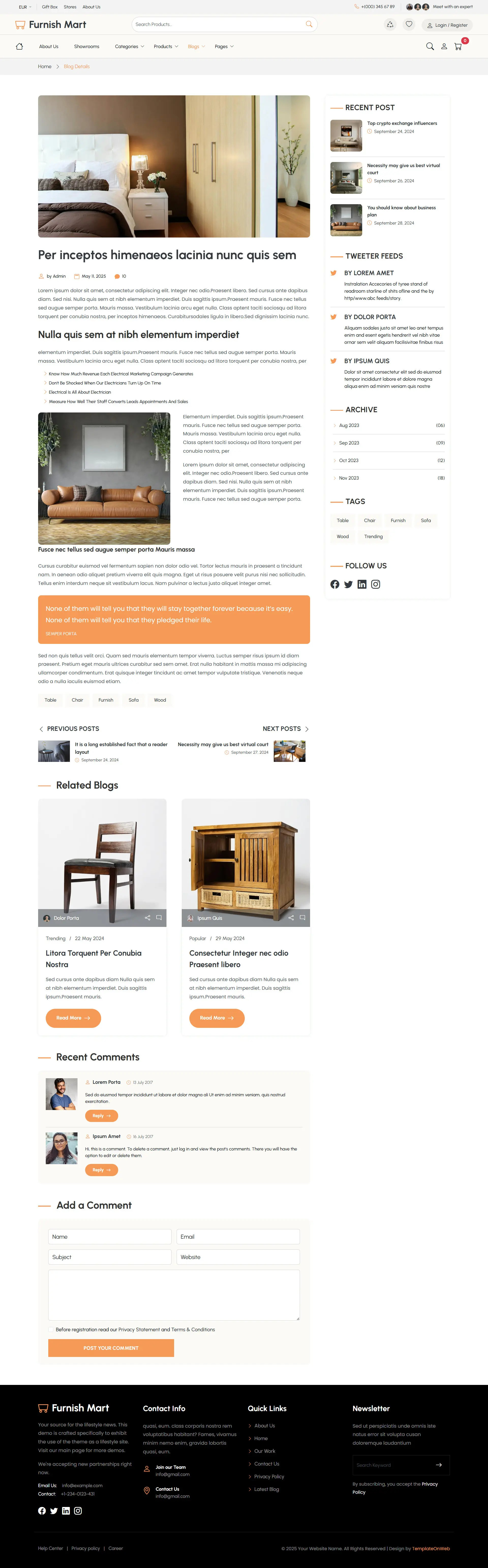 Interior design article page showcasing furniture styling tips and home improvement advice