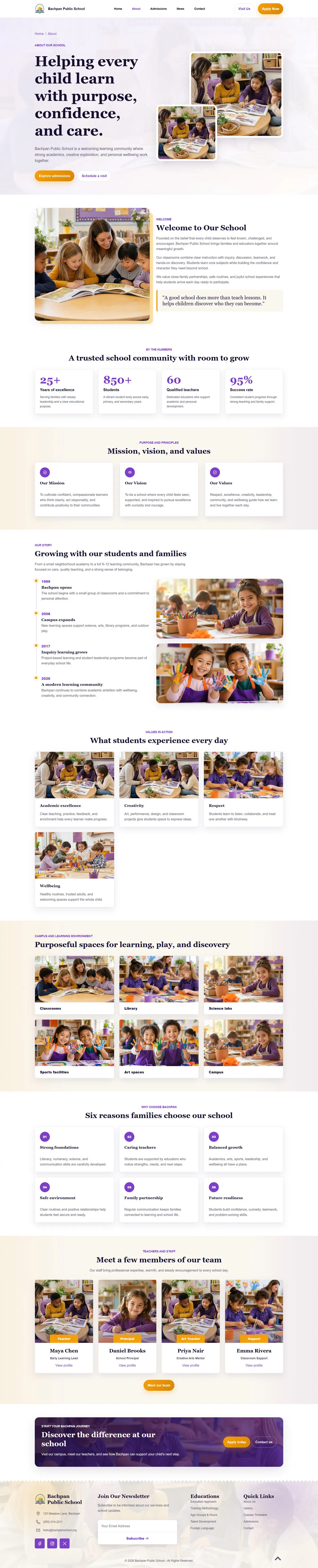 Modern about us page design for school and education HTML template