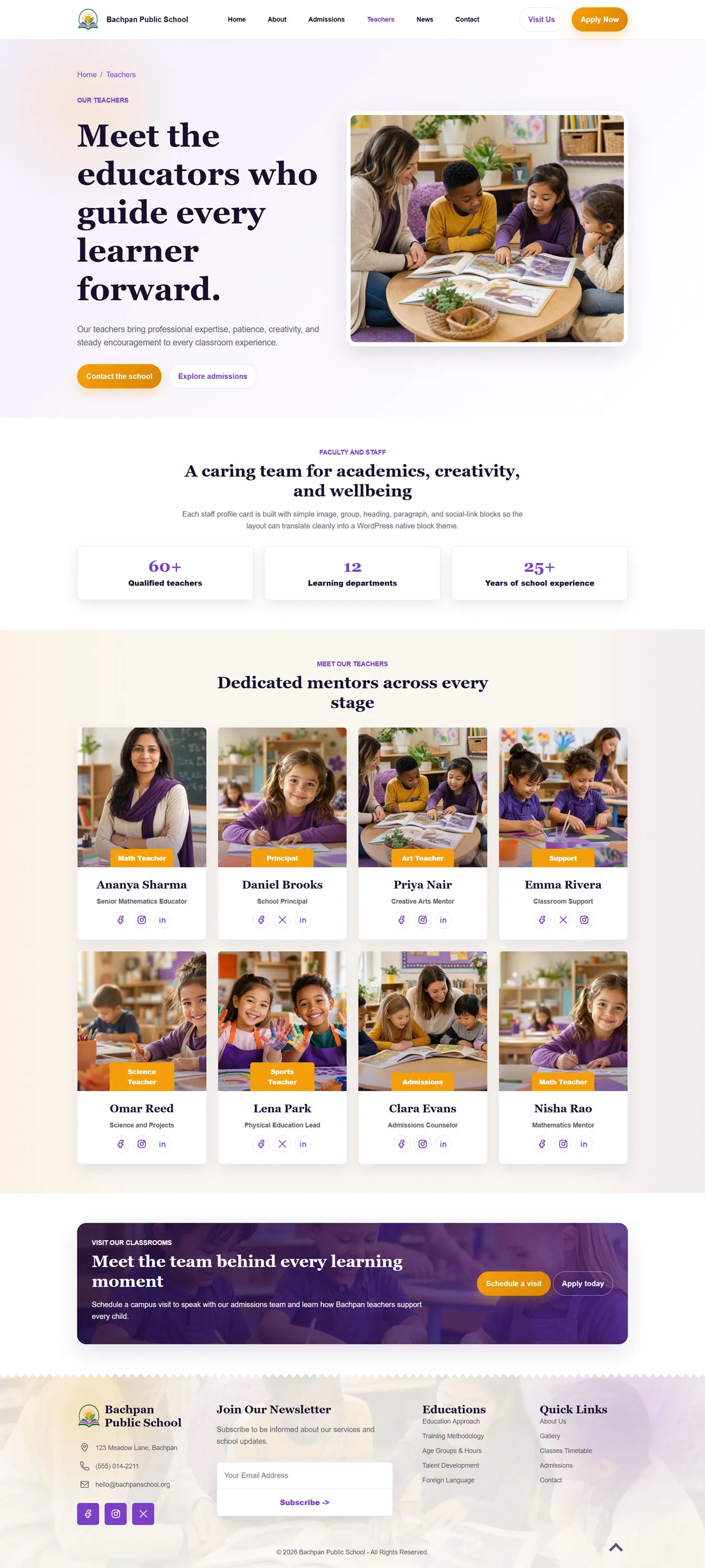 Teacher listing page design for modern school HTML template