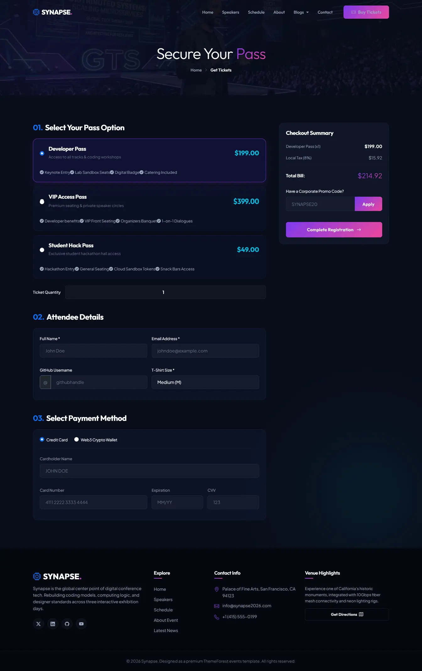 Buy AI conference and technology event tickets page design