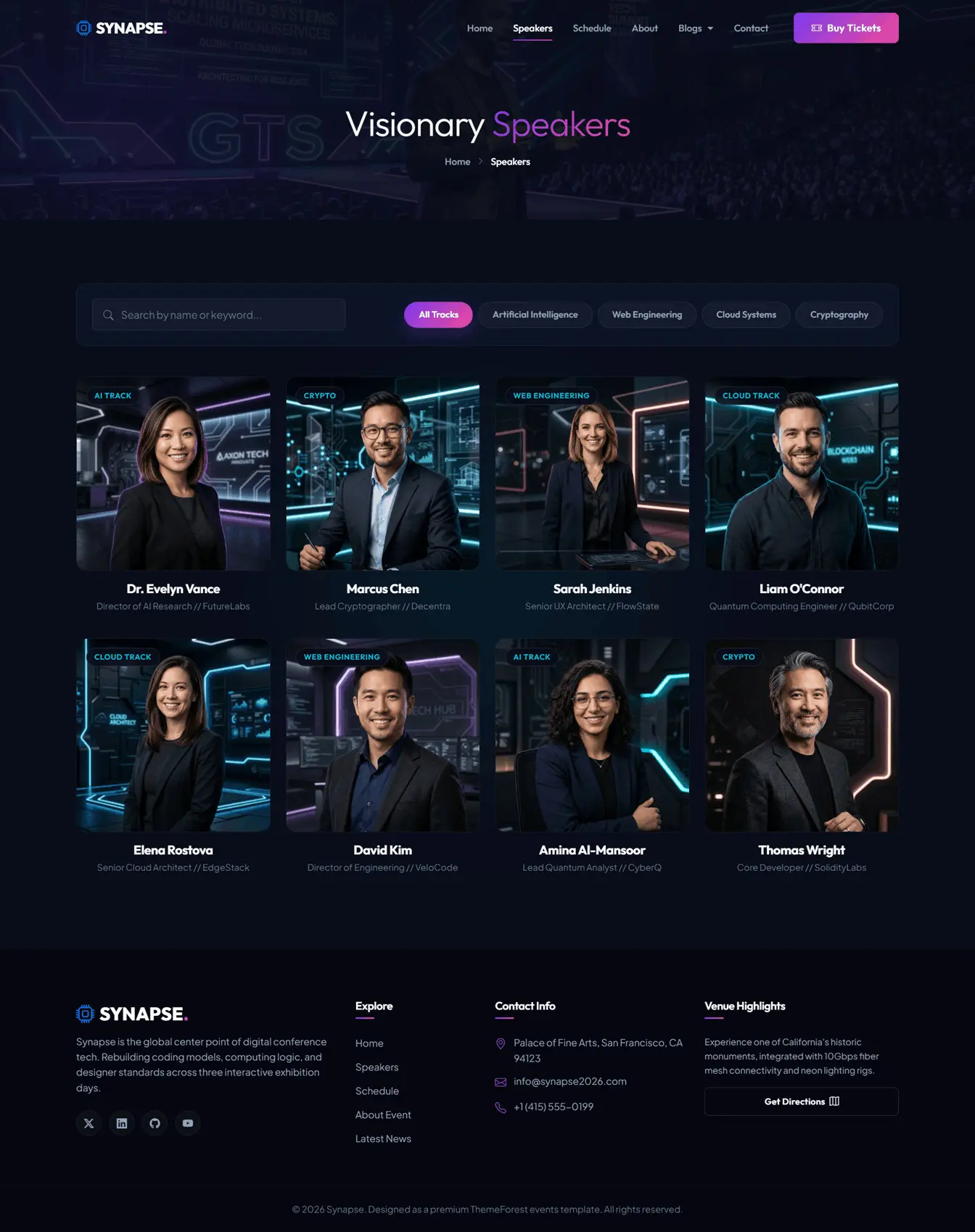 Searchable speaker directory for an AI conference website