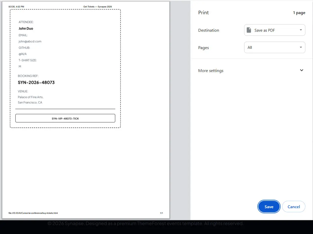 Print pass ticket screen