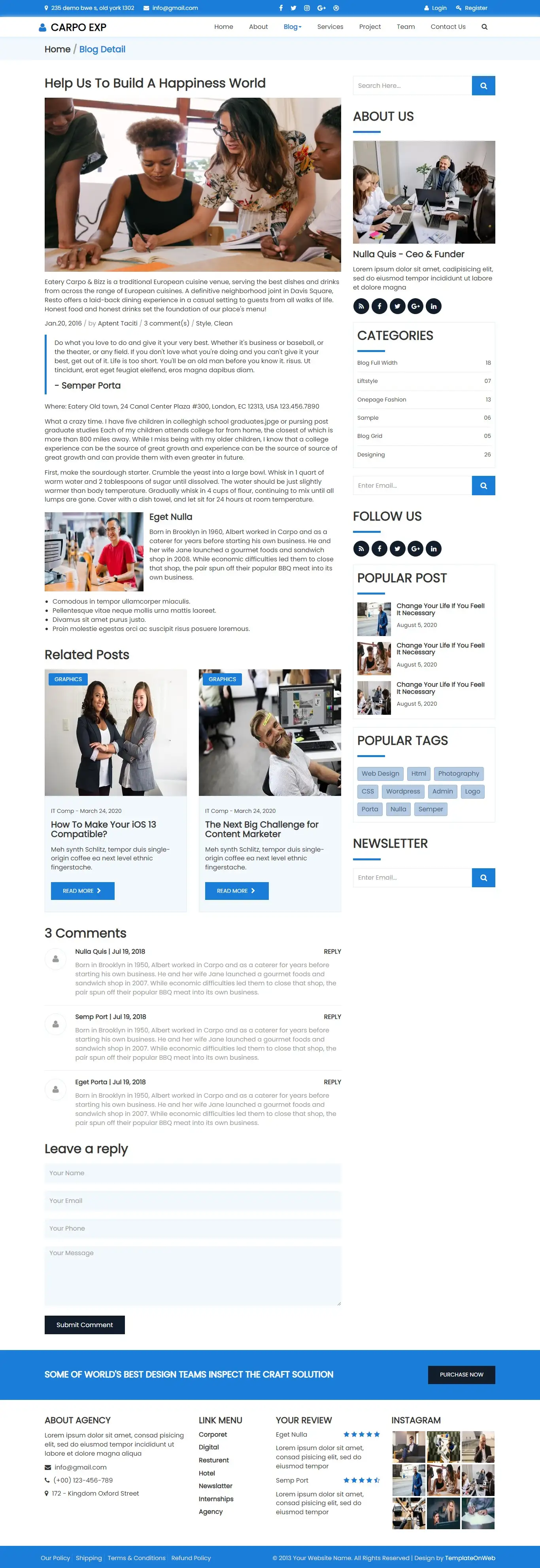 Corporate business template blog details page design
