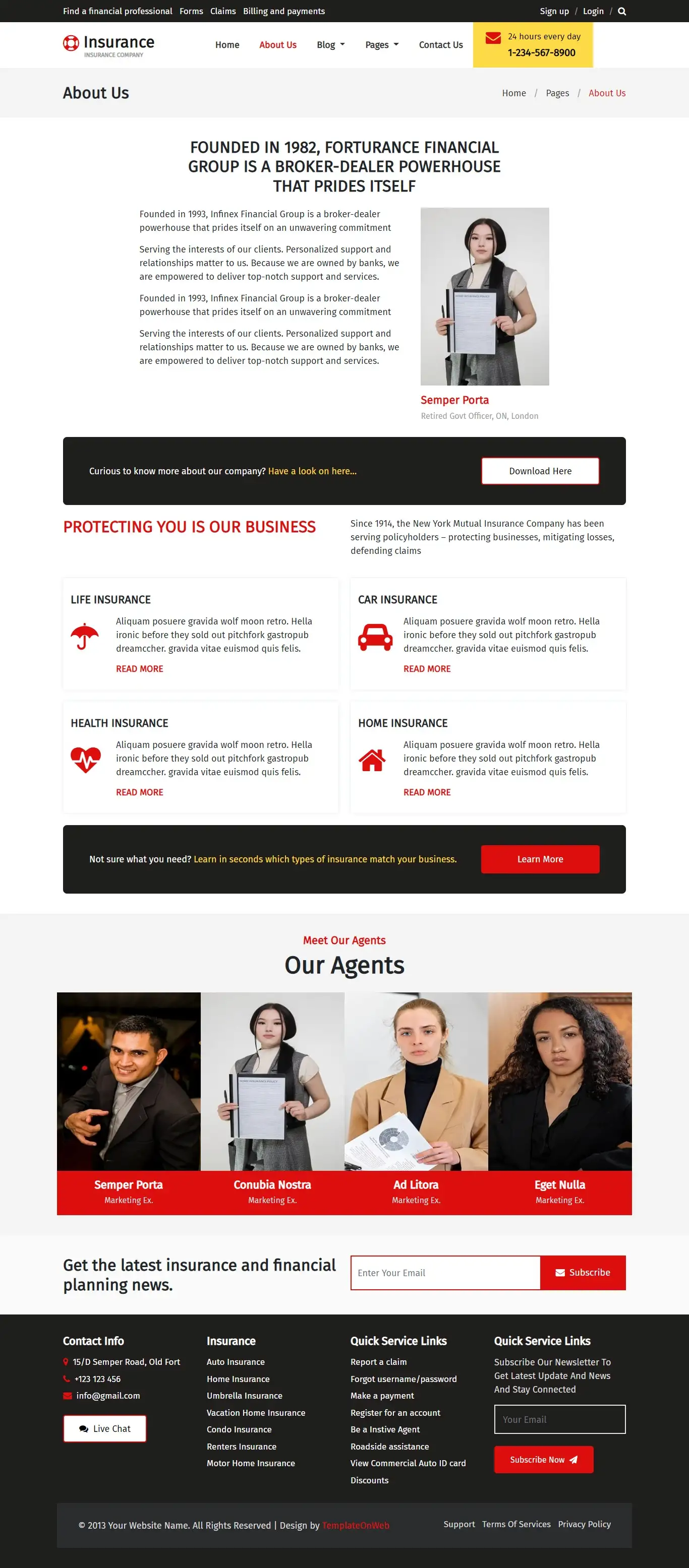 Insurance company details web page bootstrap 5