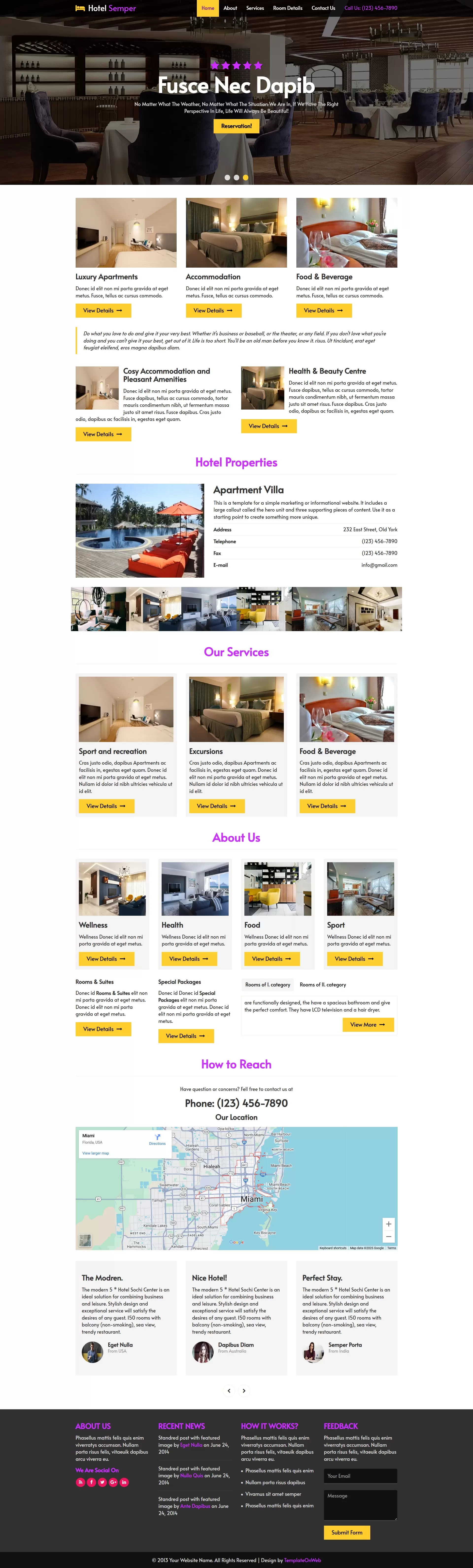Small hotel website template home page preview