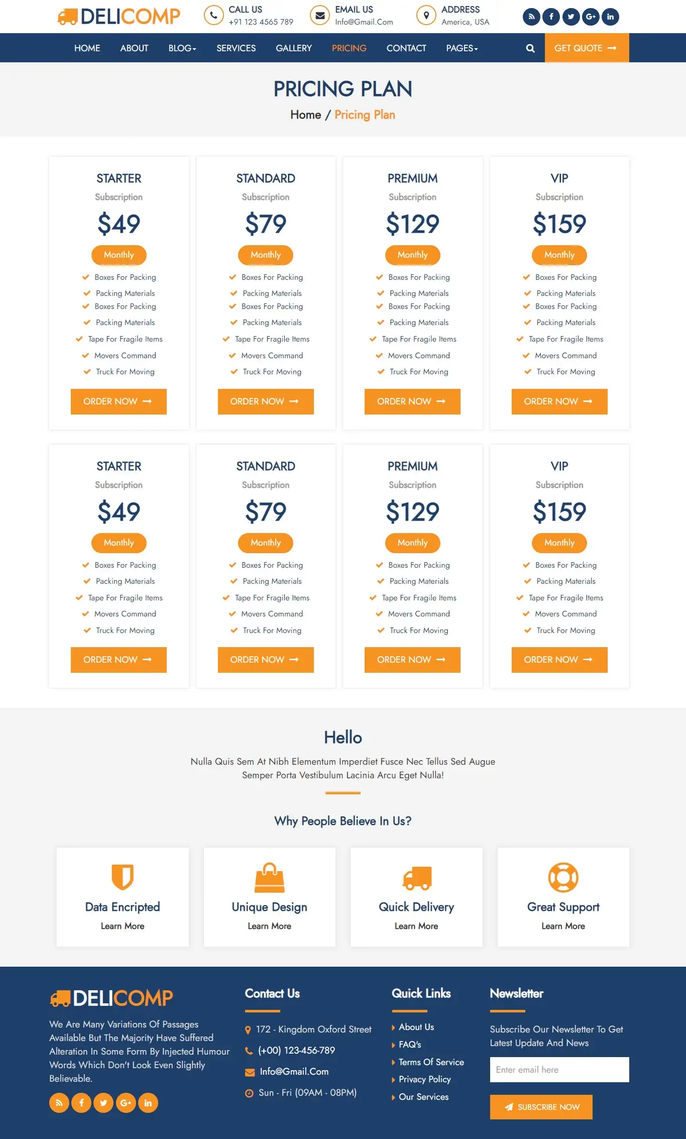 Html page to show company services pricing