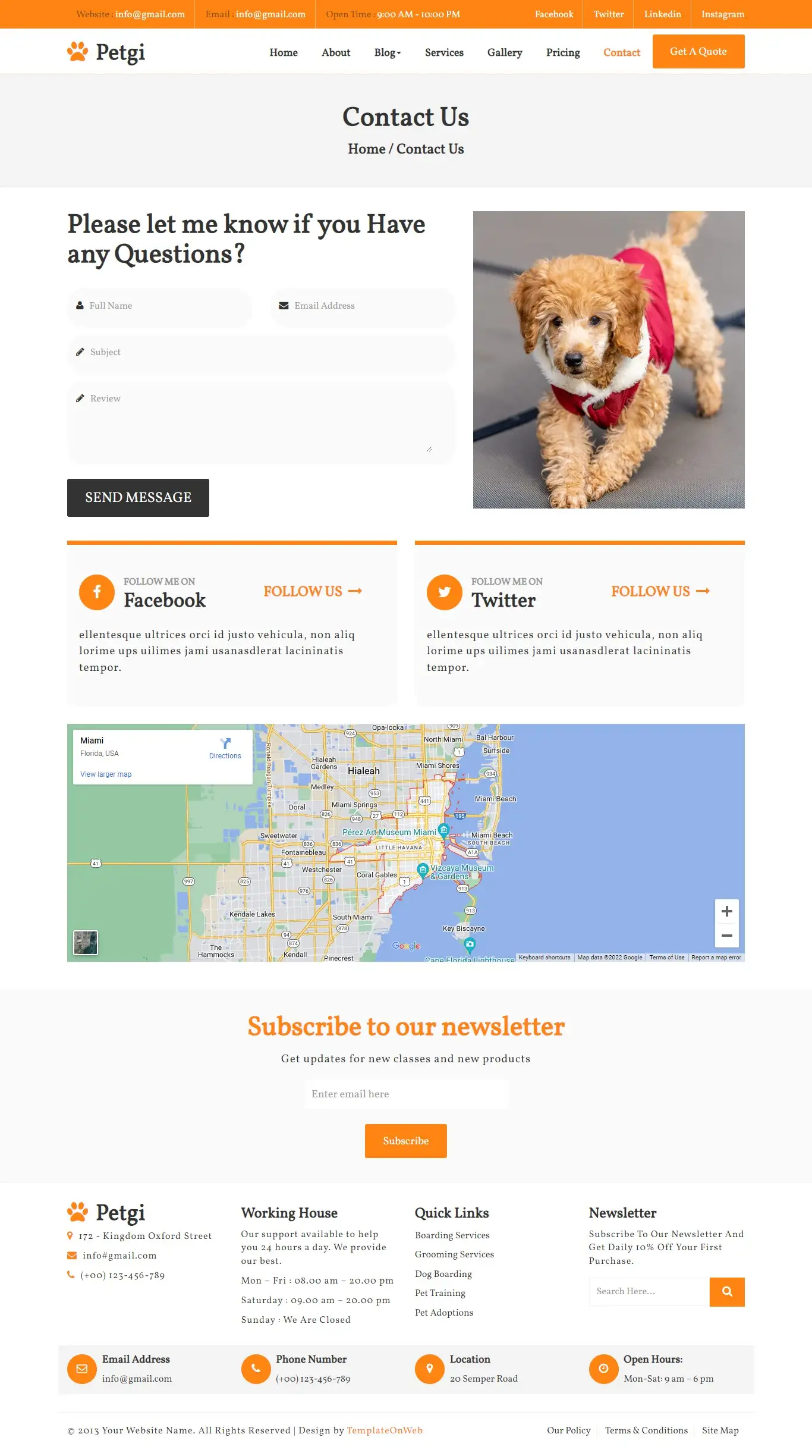Pets business contact details