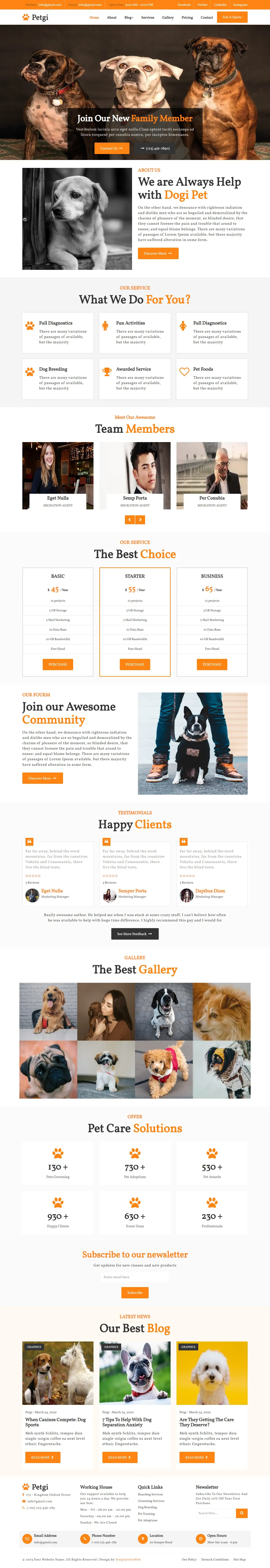 Pets business website template free home