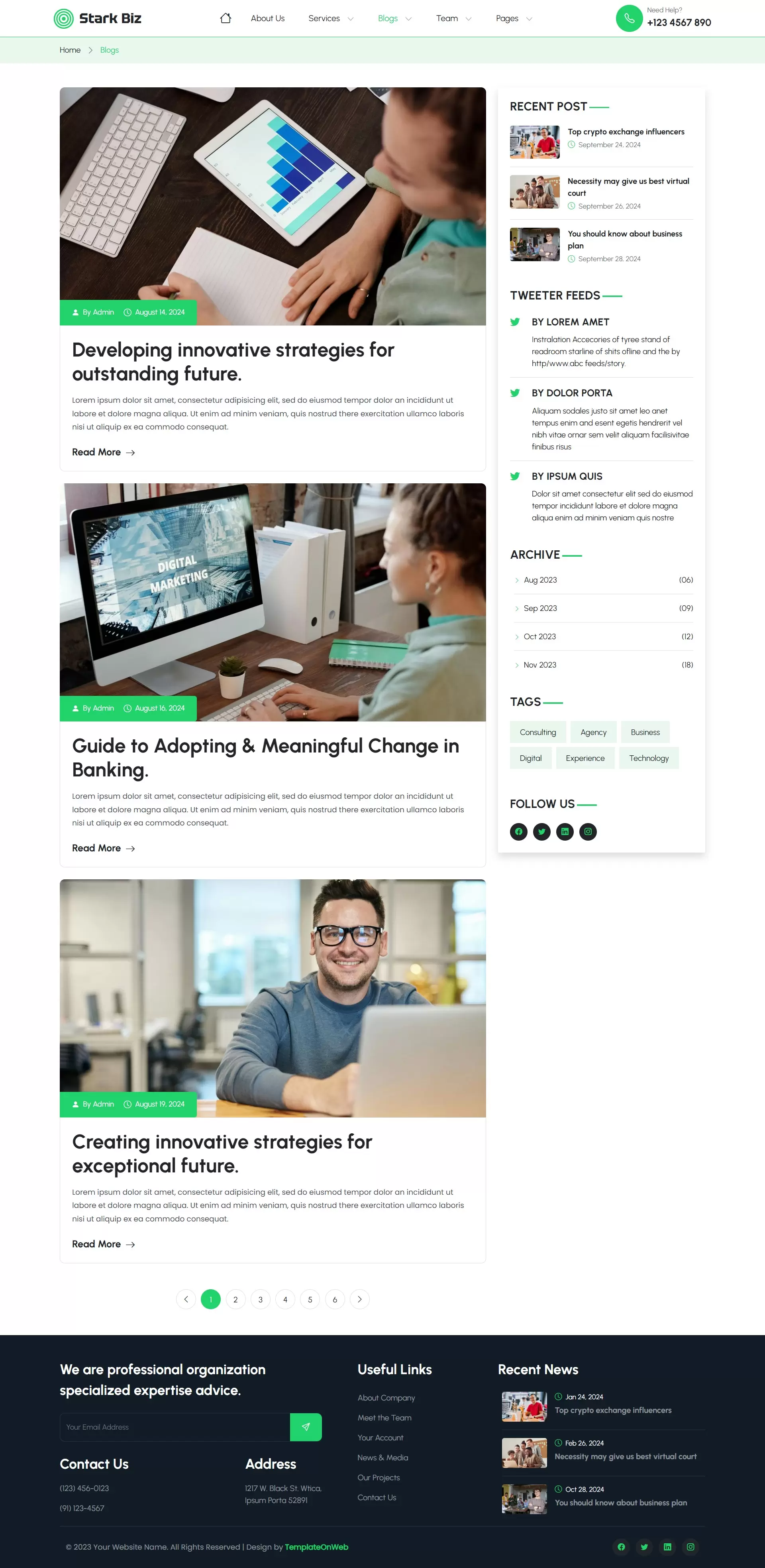 Small company blogs listing page html design