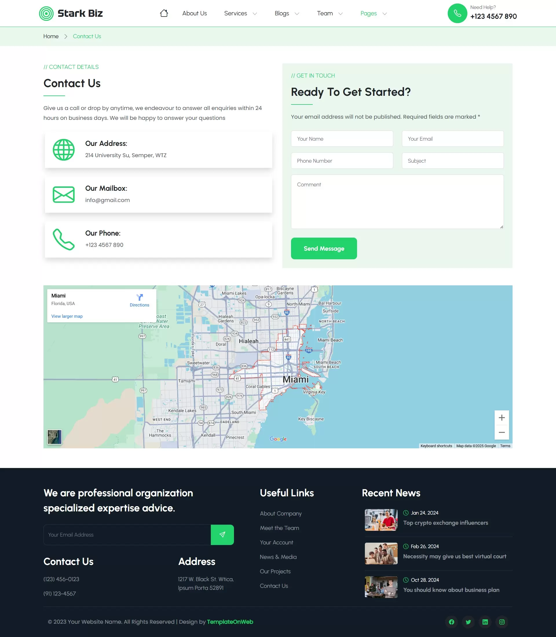Small Business Contact Page Preview