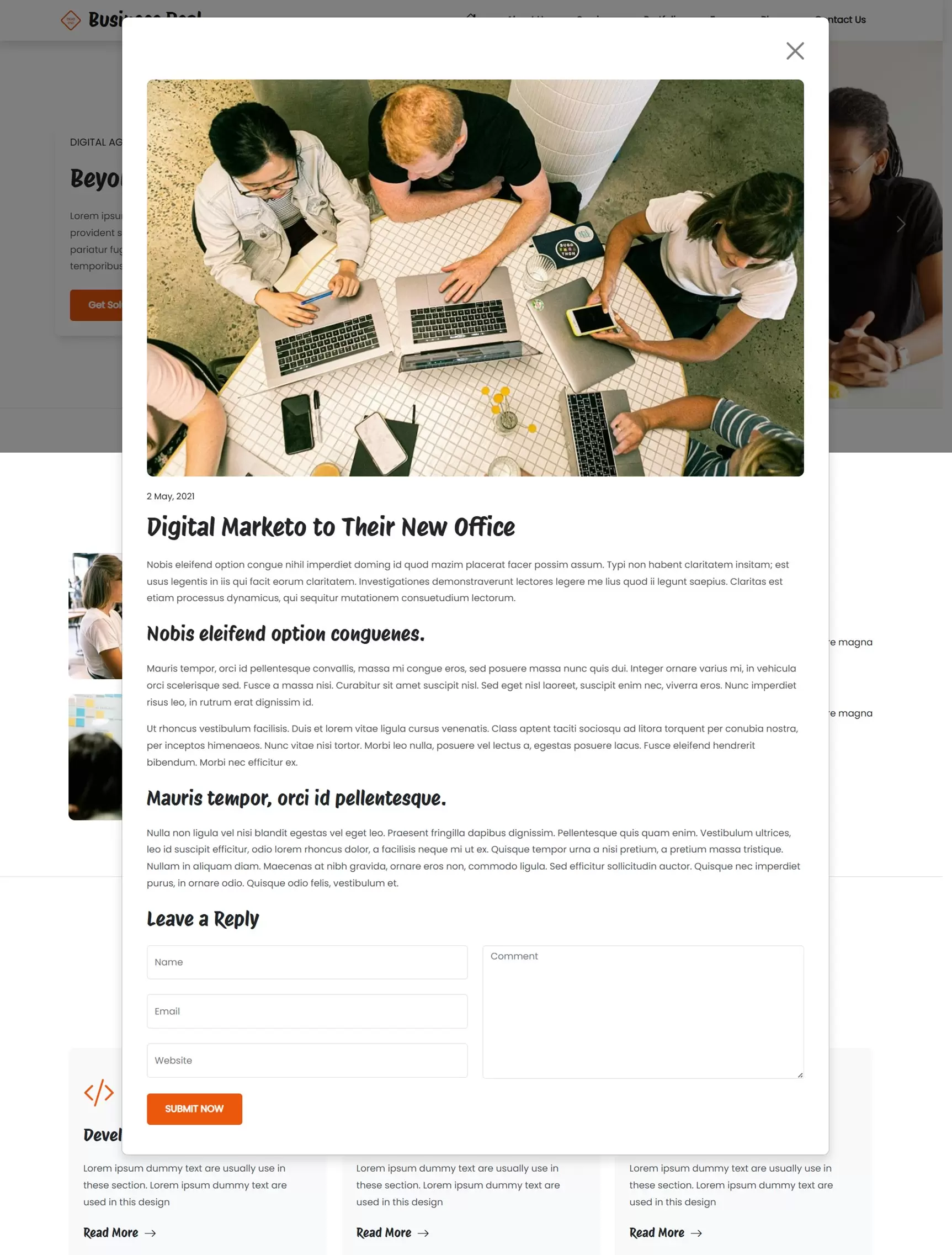 Blog details in model window