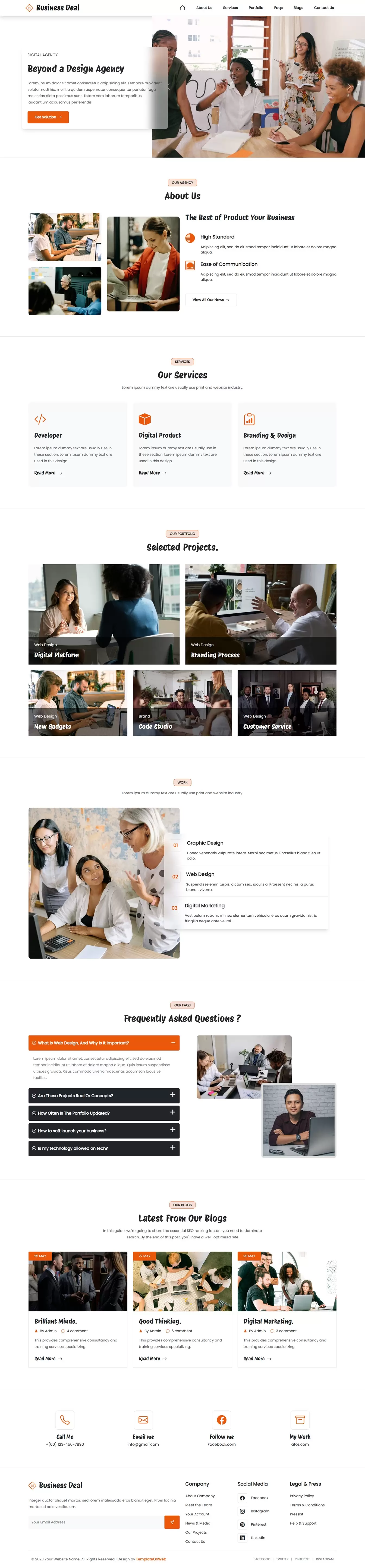 one page business website template home page preview