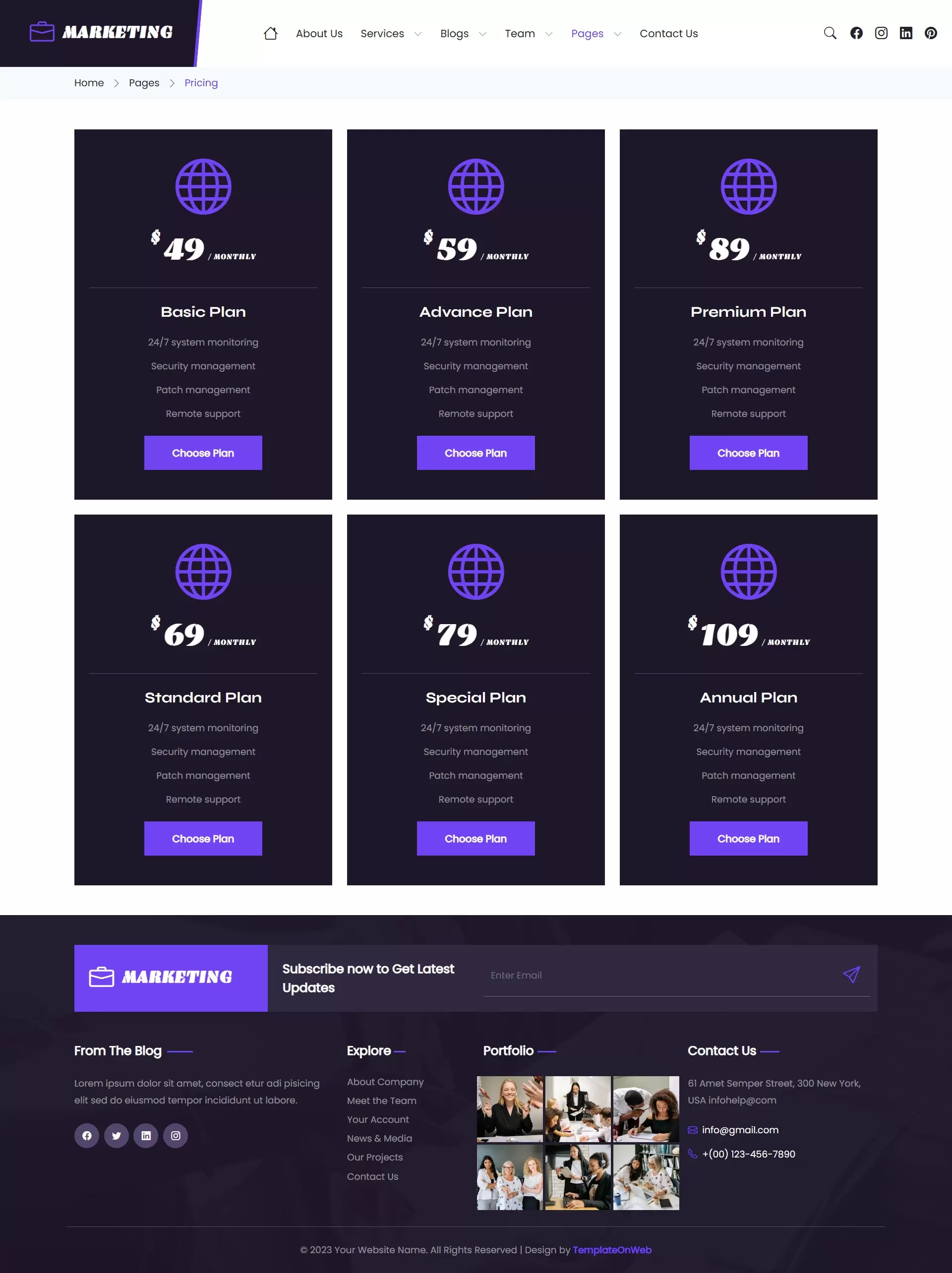 Pricing Plans – Display different service packages and pricing options