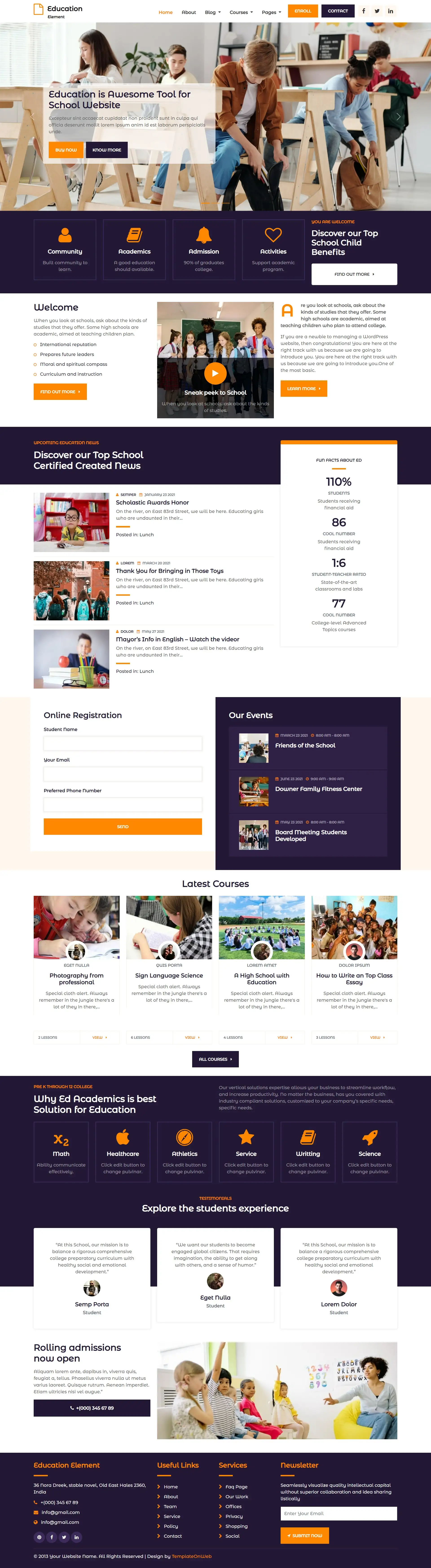 High school website template home