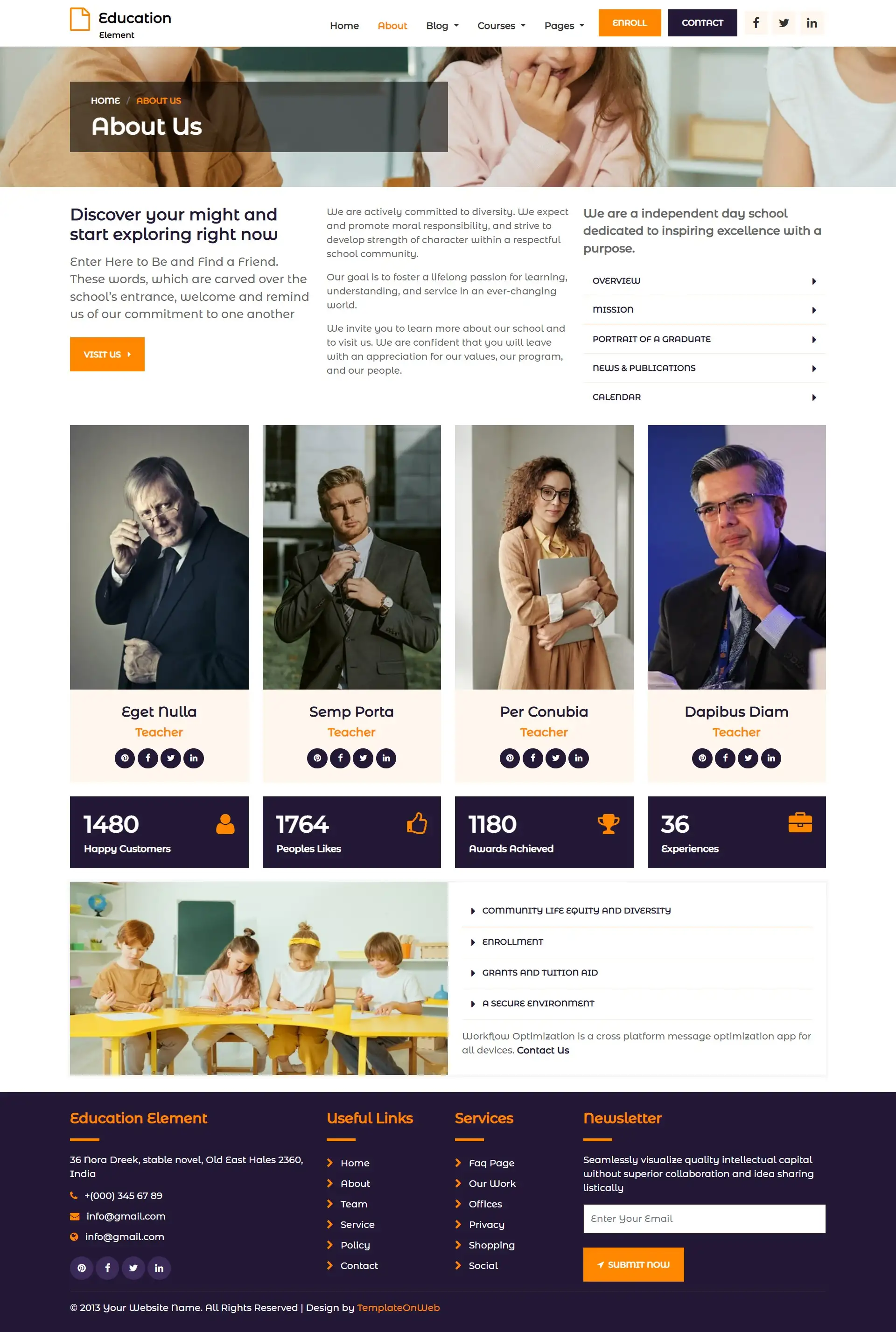 University about us html page