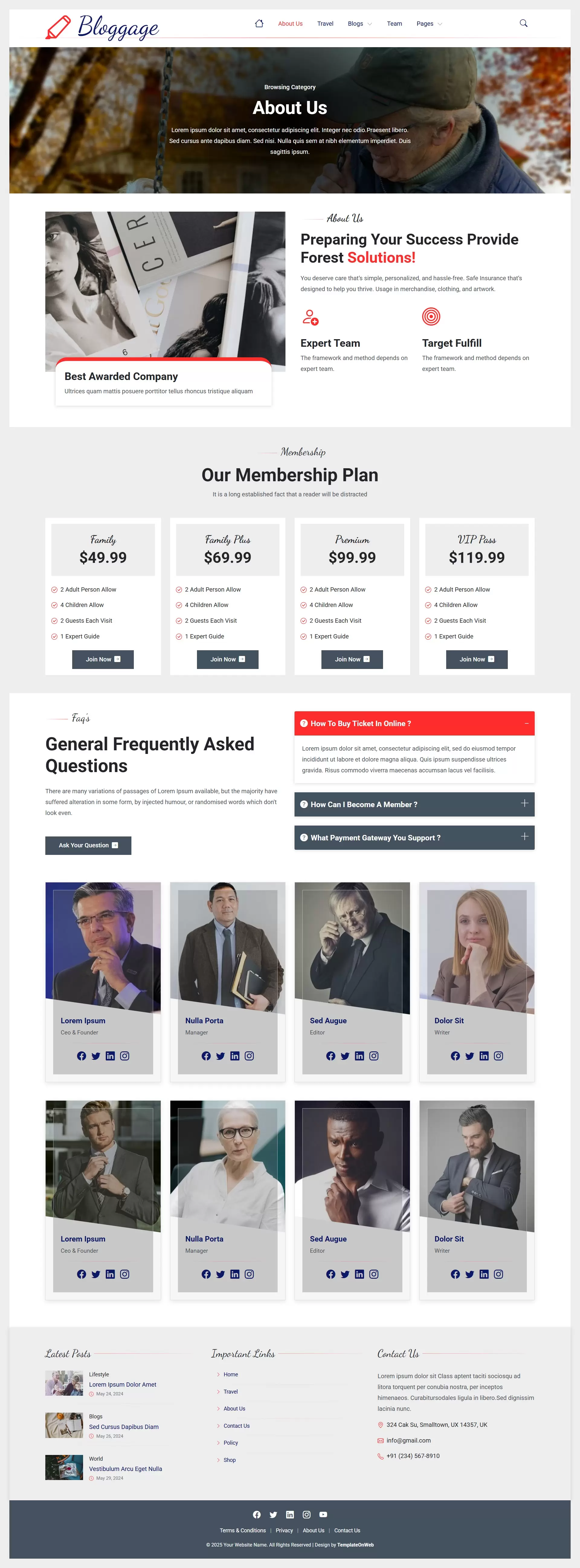 Free blog website template about us page layout