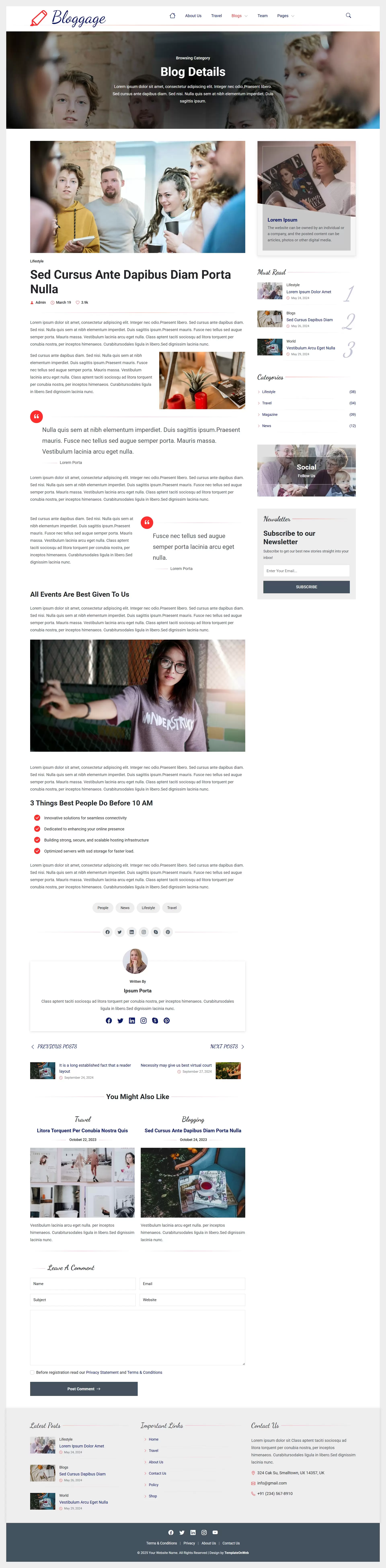 HTML blog template free download post details page