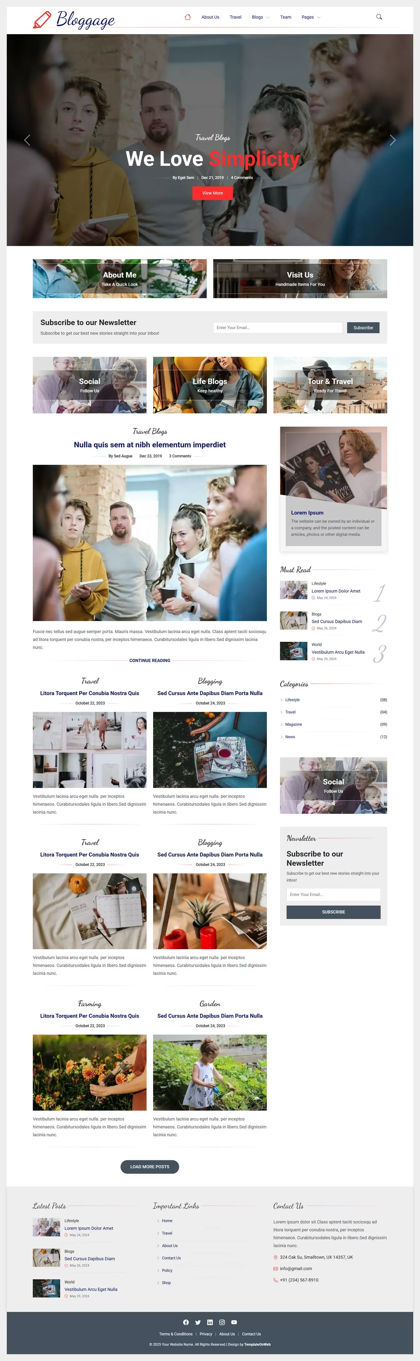 Bootstrap blog template with modern clean homepage design