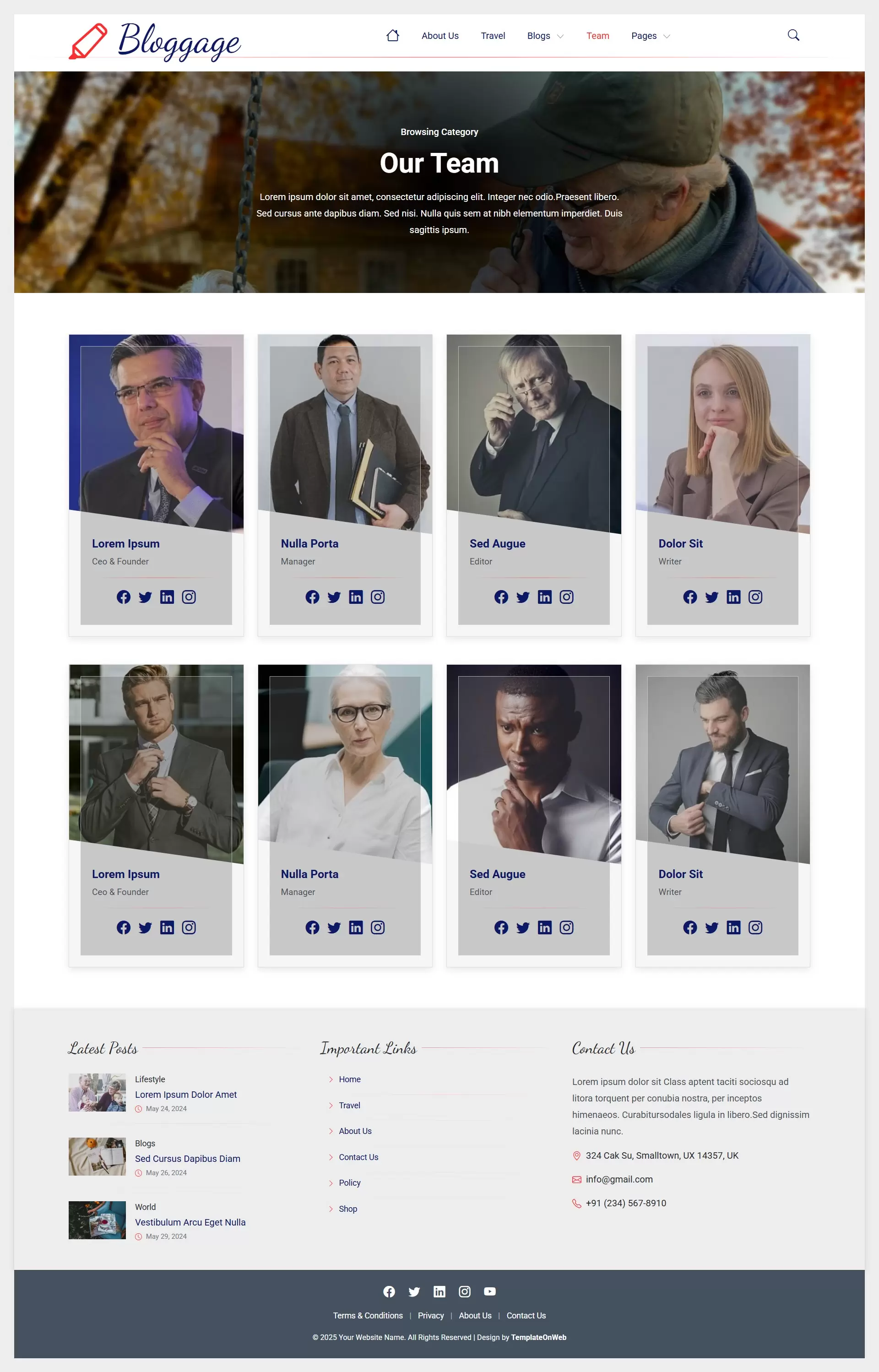 SEO-friendly blog template team profiles HTML screenshot