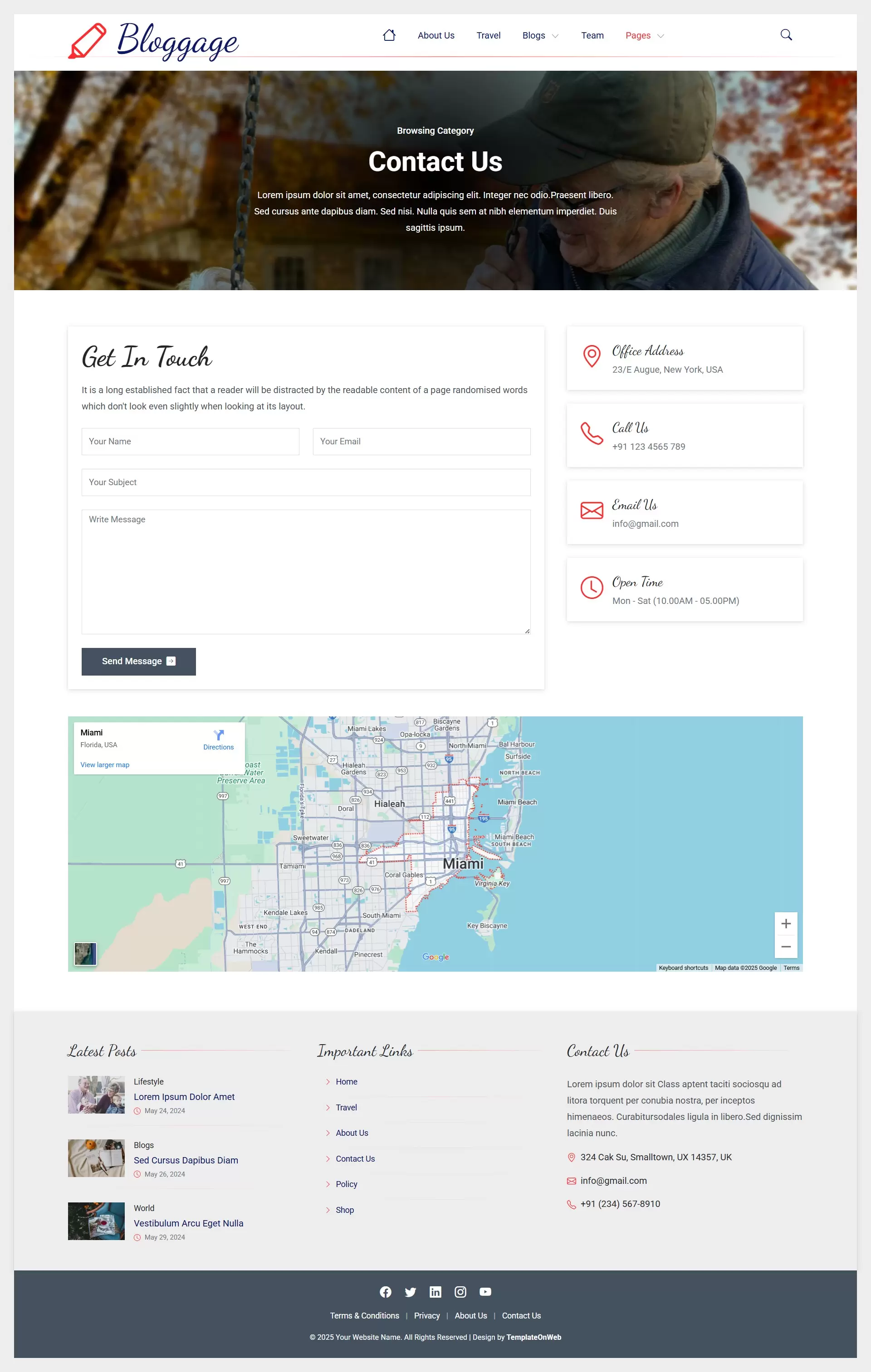 Modern blog website template contact section HTML screenshot