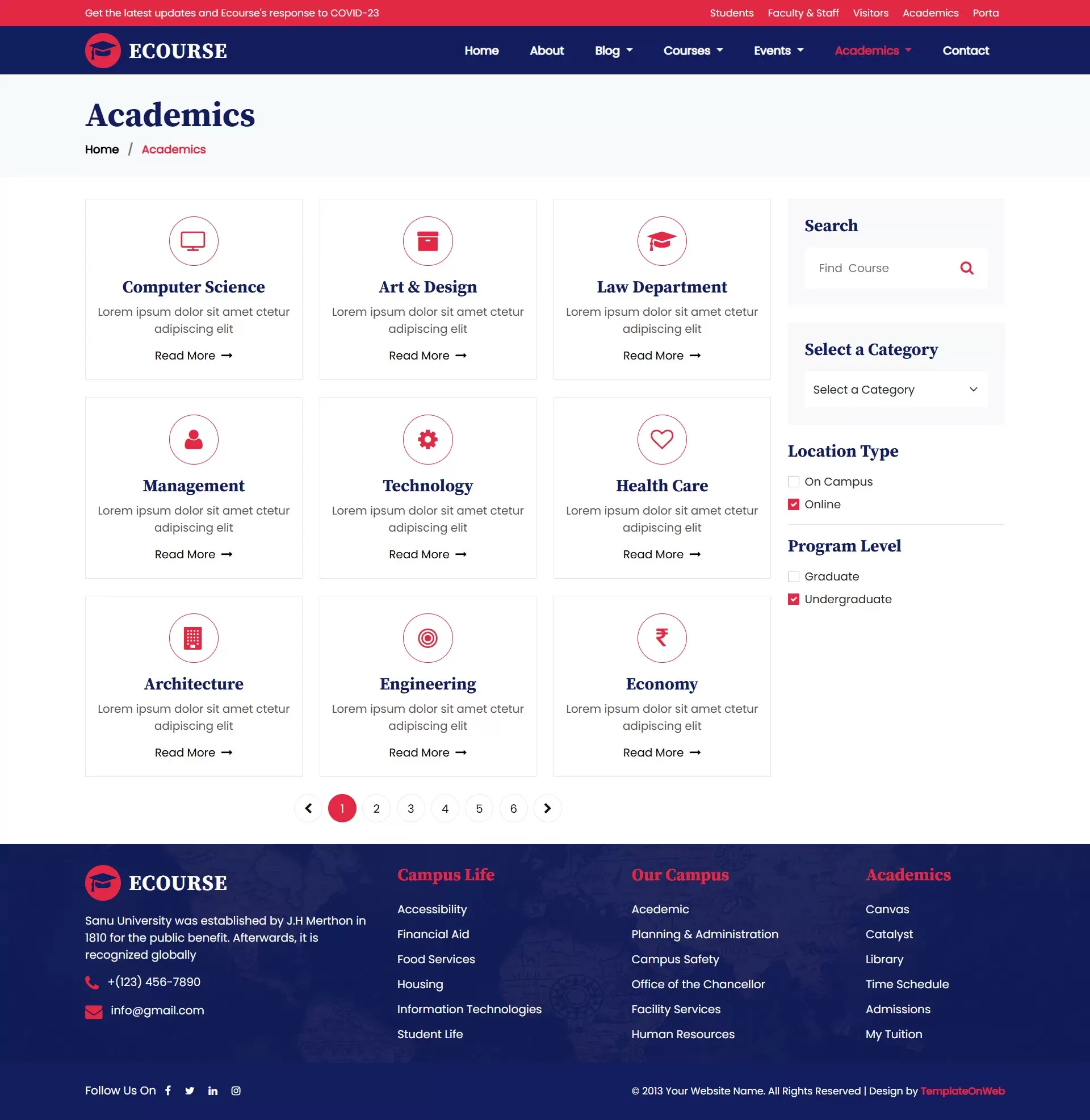 Acedemics page provide different education programs offered
