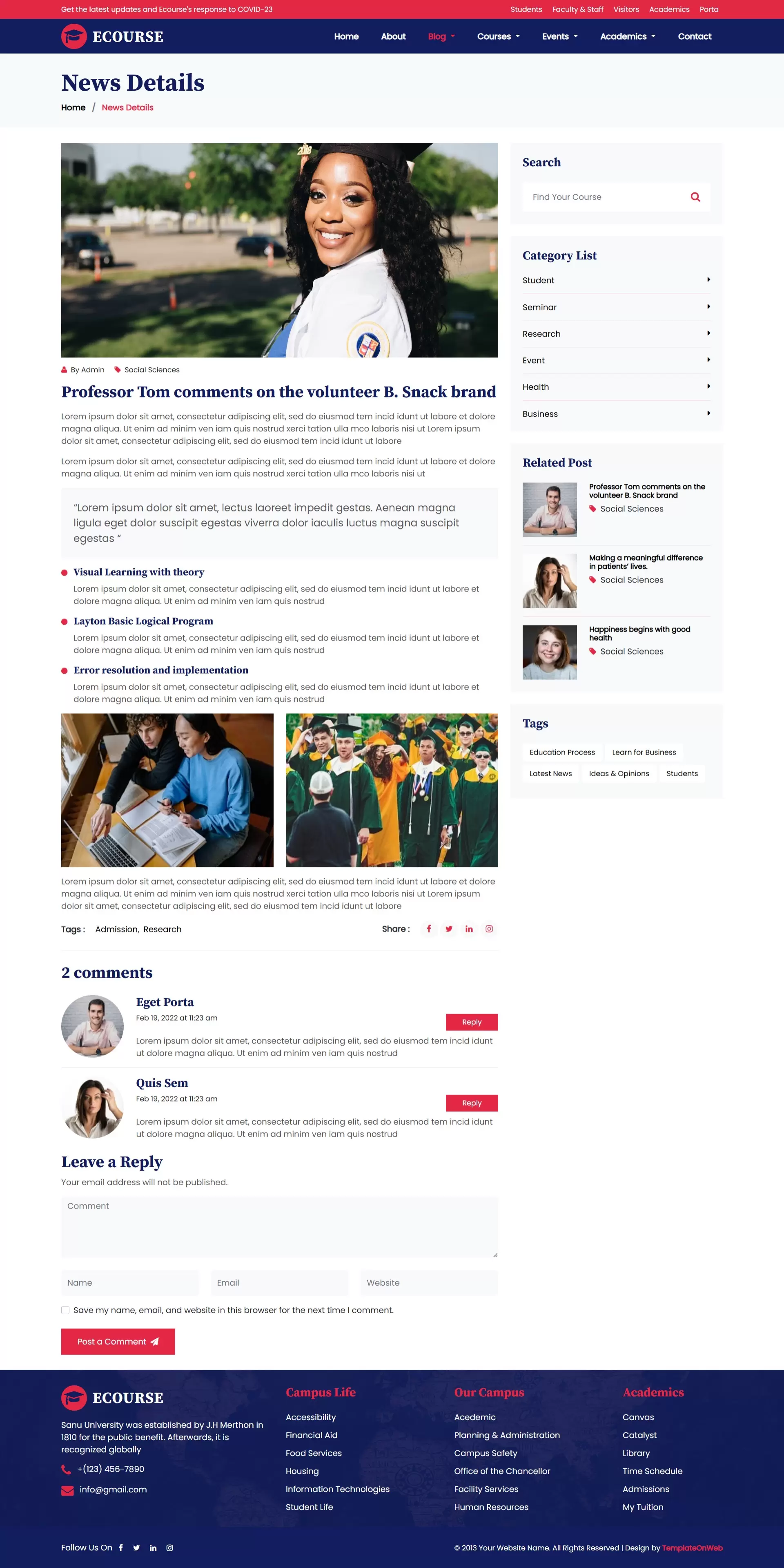 Online learning and teaching blog details page