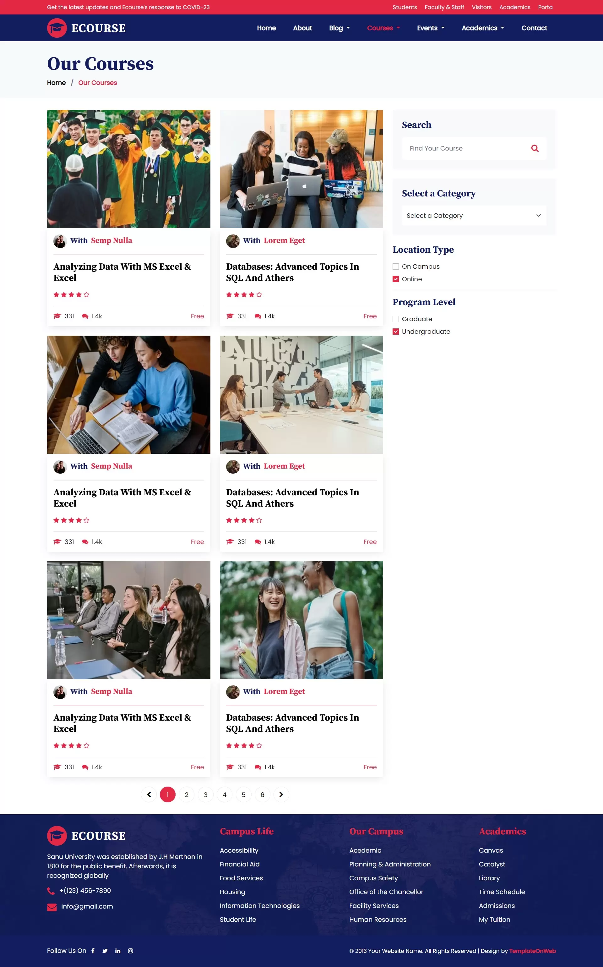 Courses page to show available courses with details