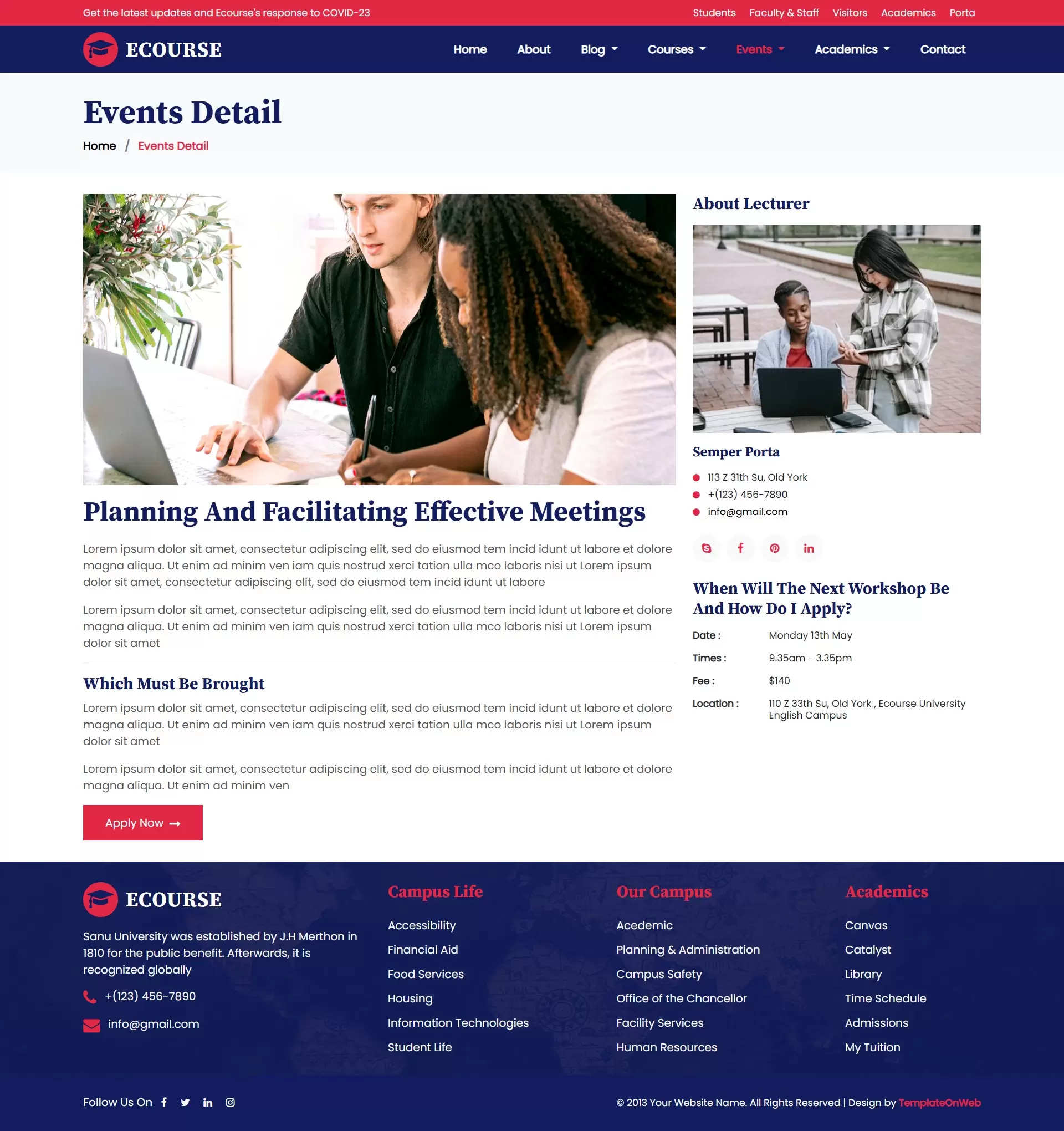 Online courses provider event details page