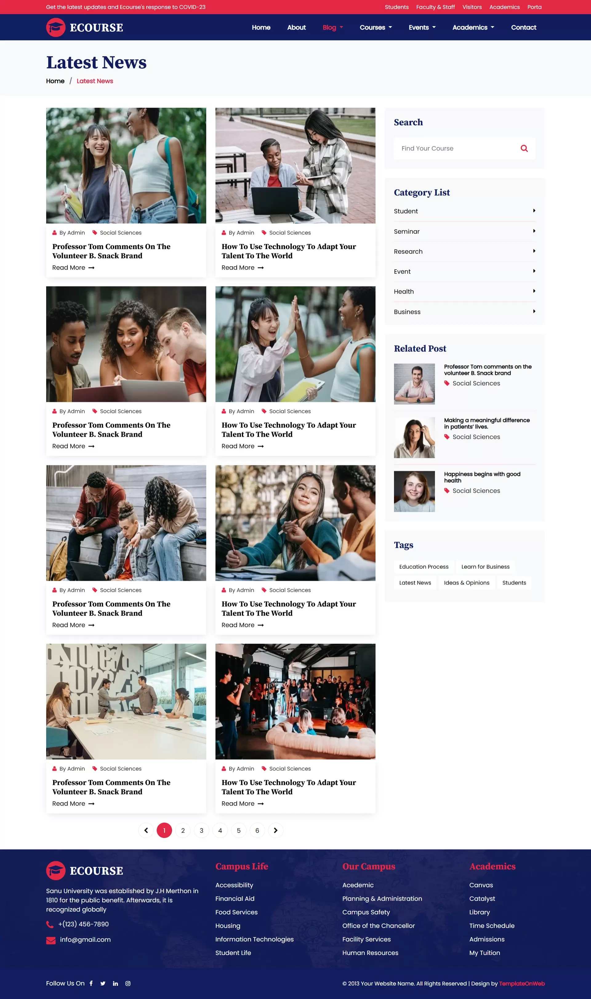 Online courses blogs list page