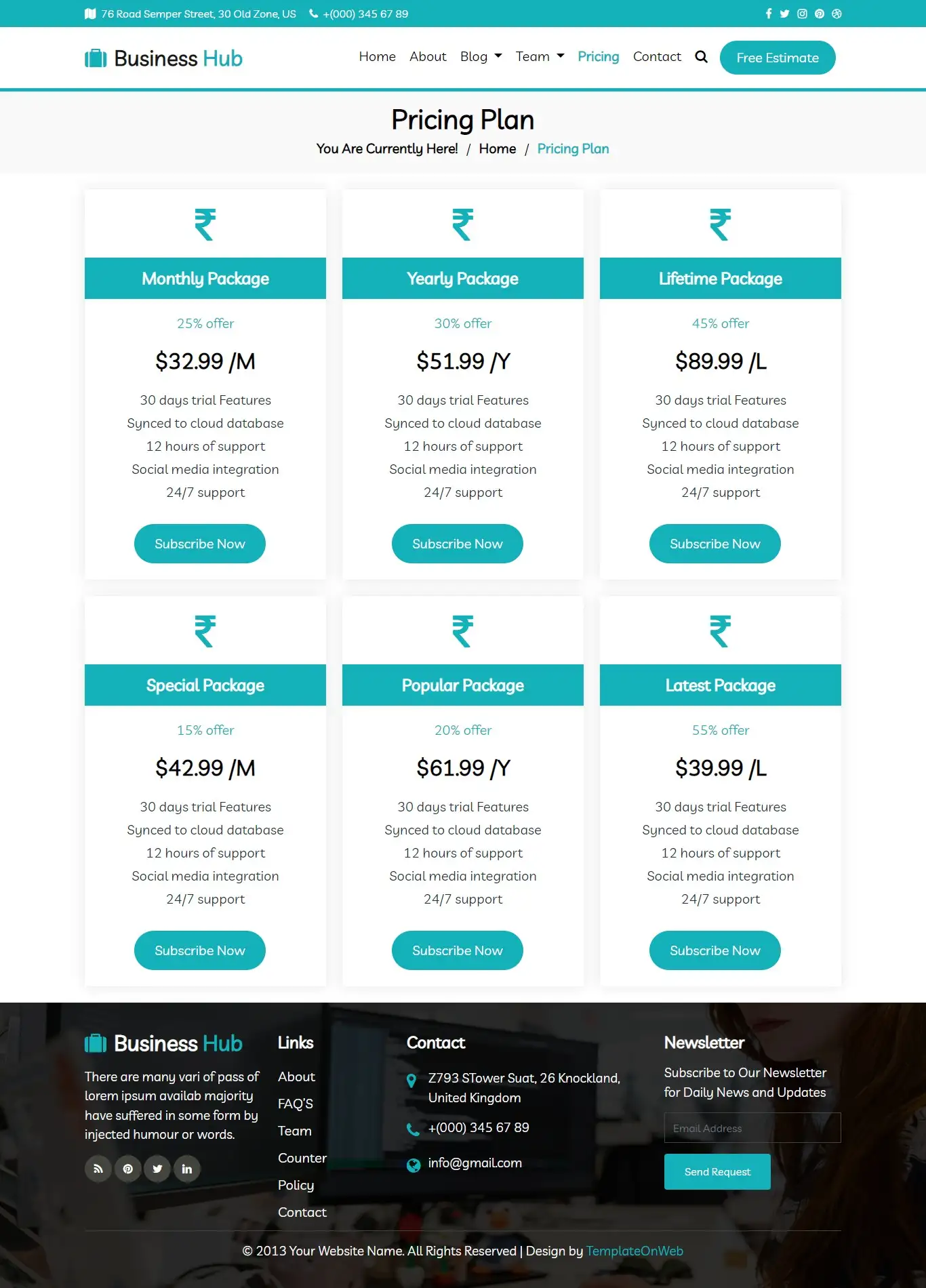 Services pricing page