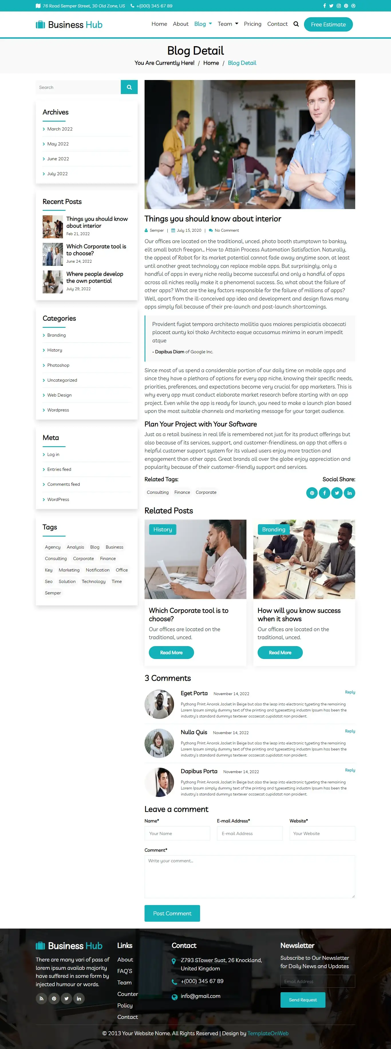 Small business blog details web page