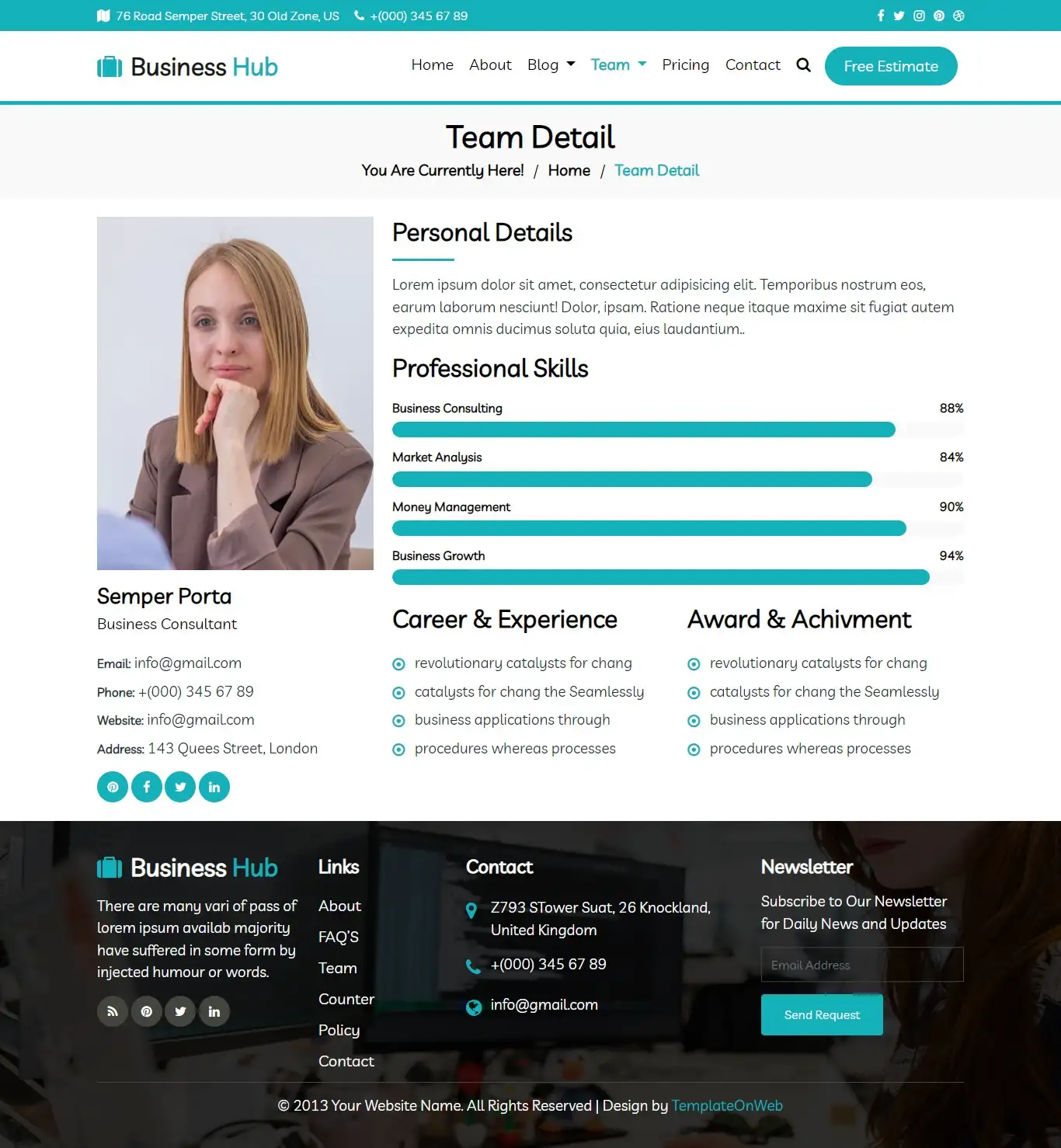 Business team member details
