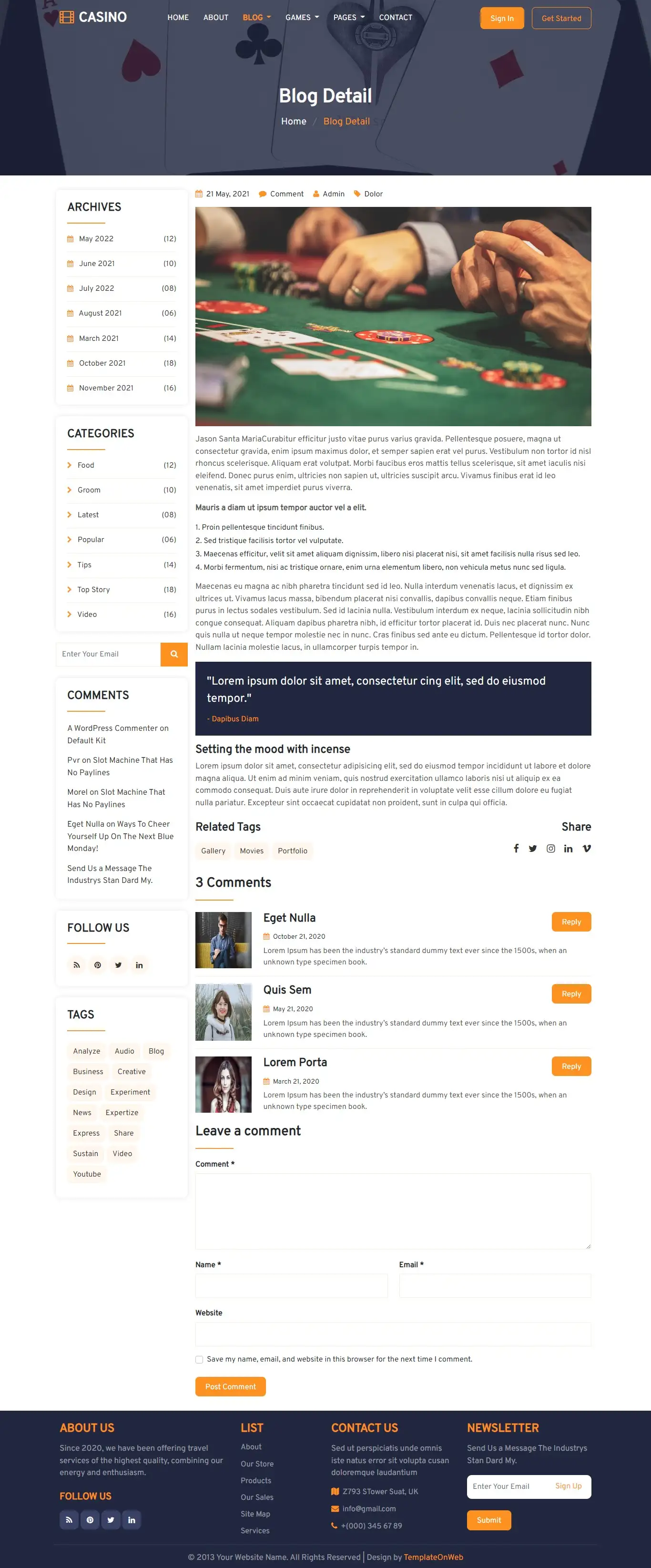 Bootstrap5 designed gambling blog details