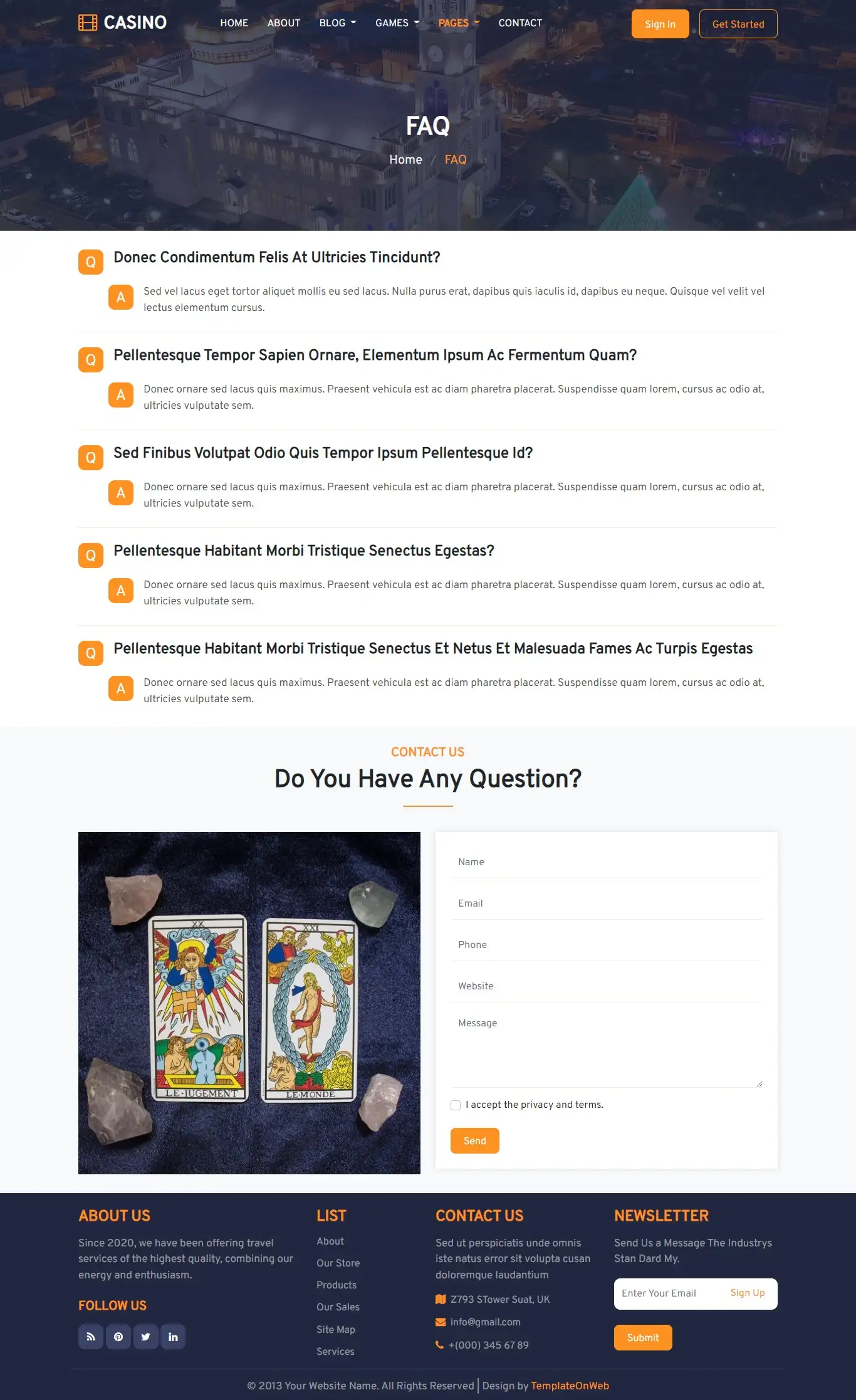 Casino entertainment faqs page html