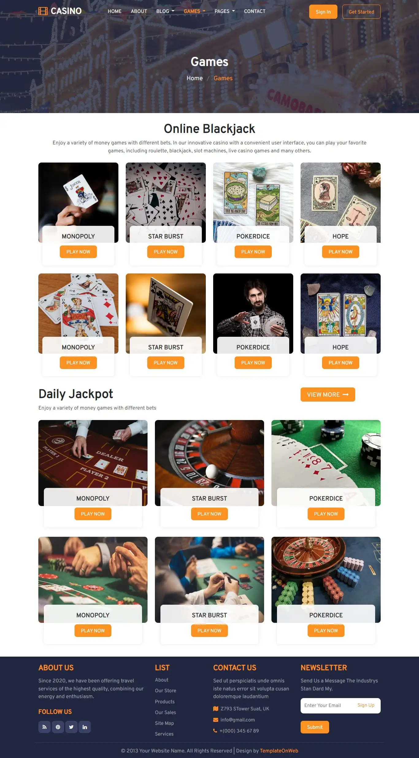 Online casino games listing web template