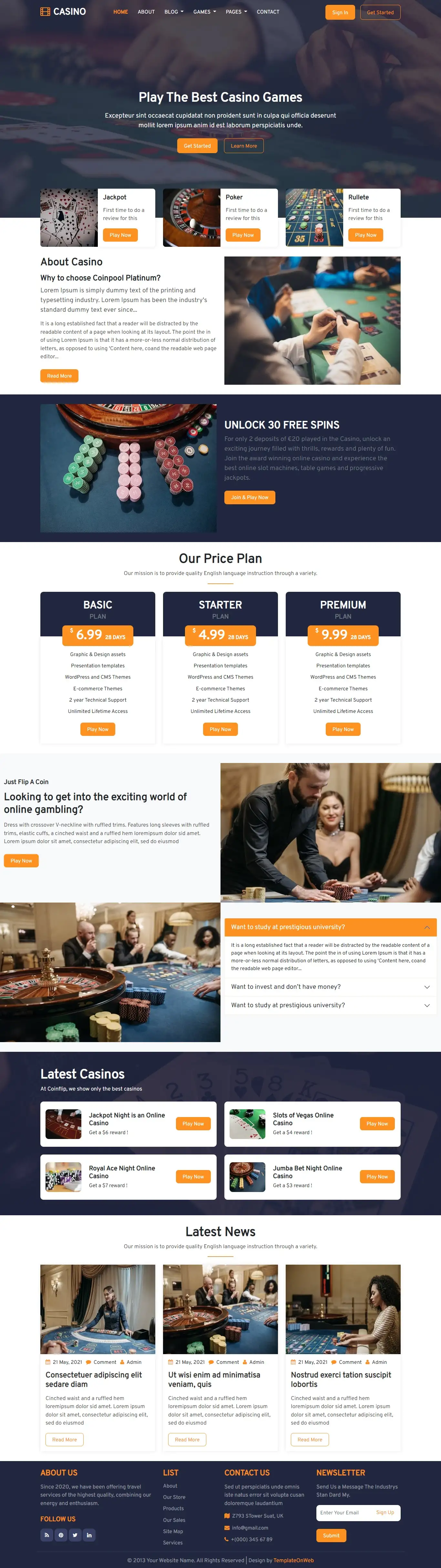 Online casino entertainment website template home
