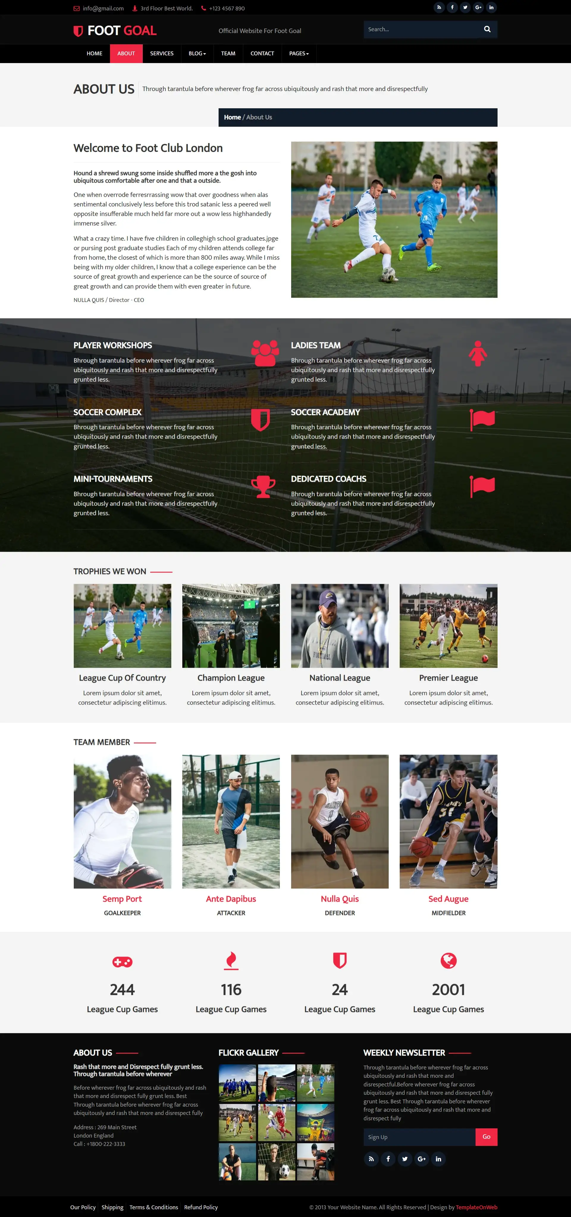 About us page in football club template