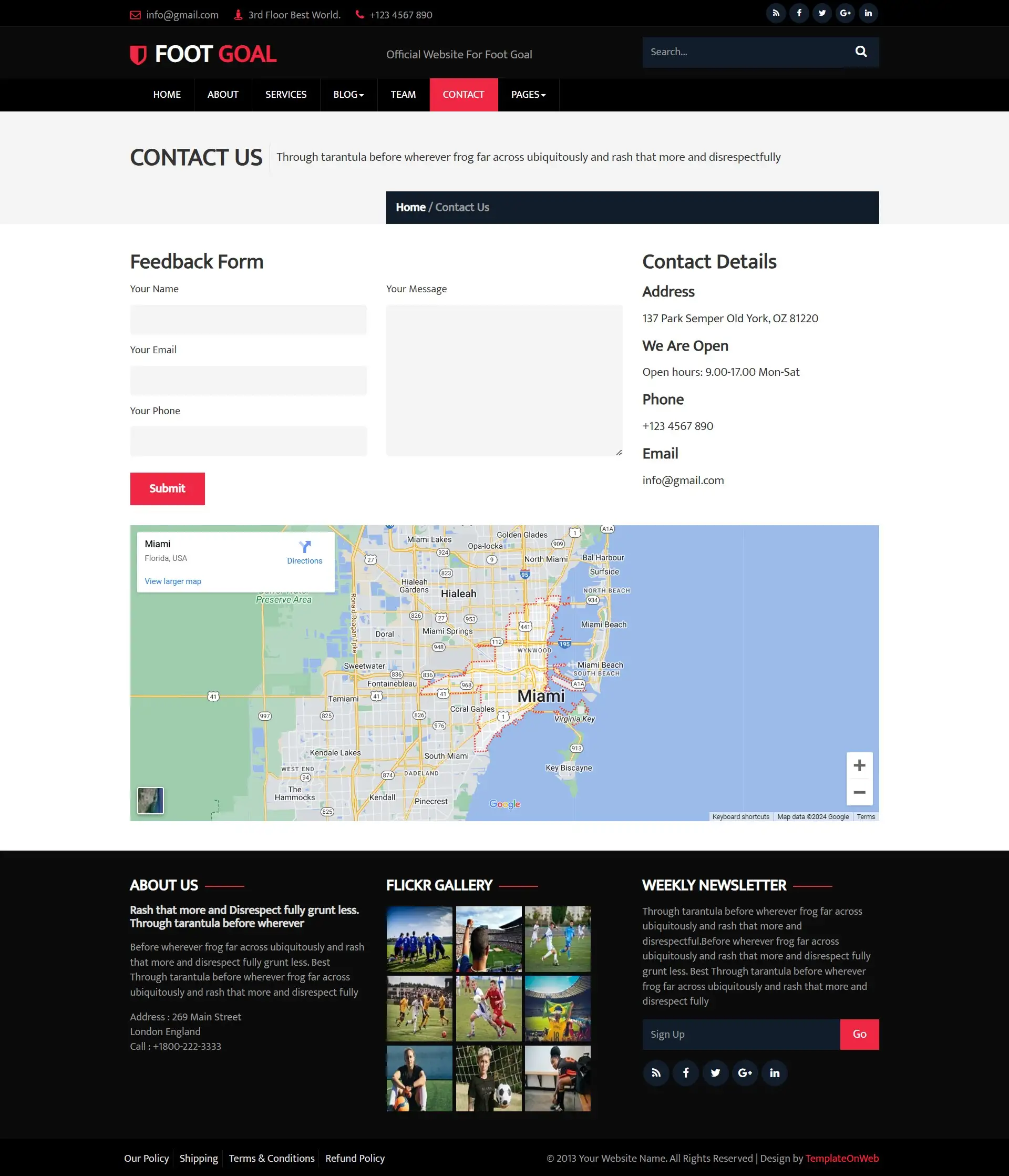 Association football address details page web design