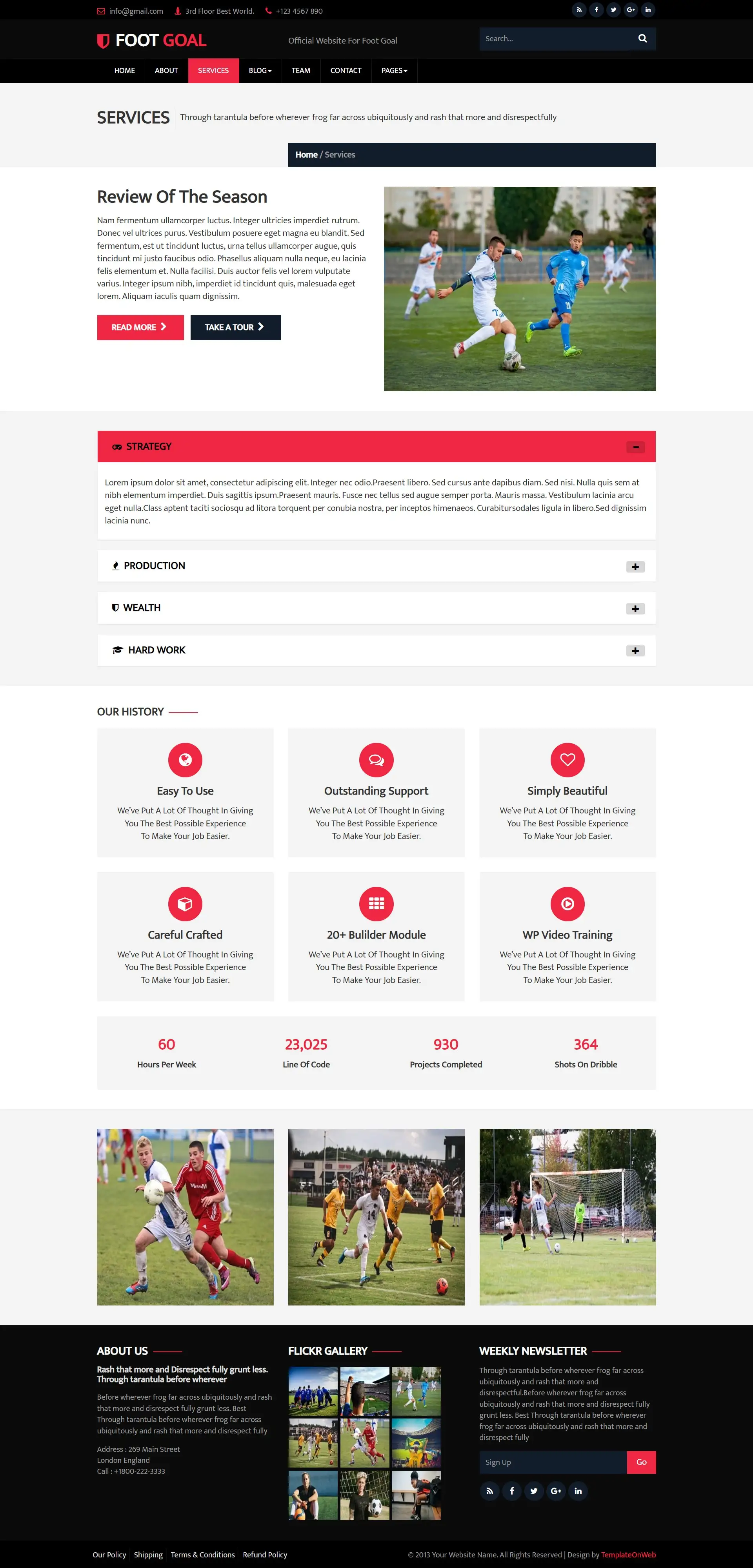 Football club services page free