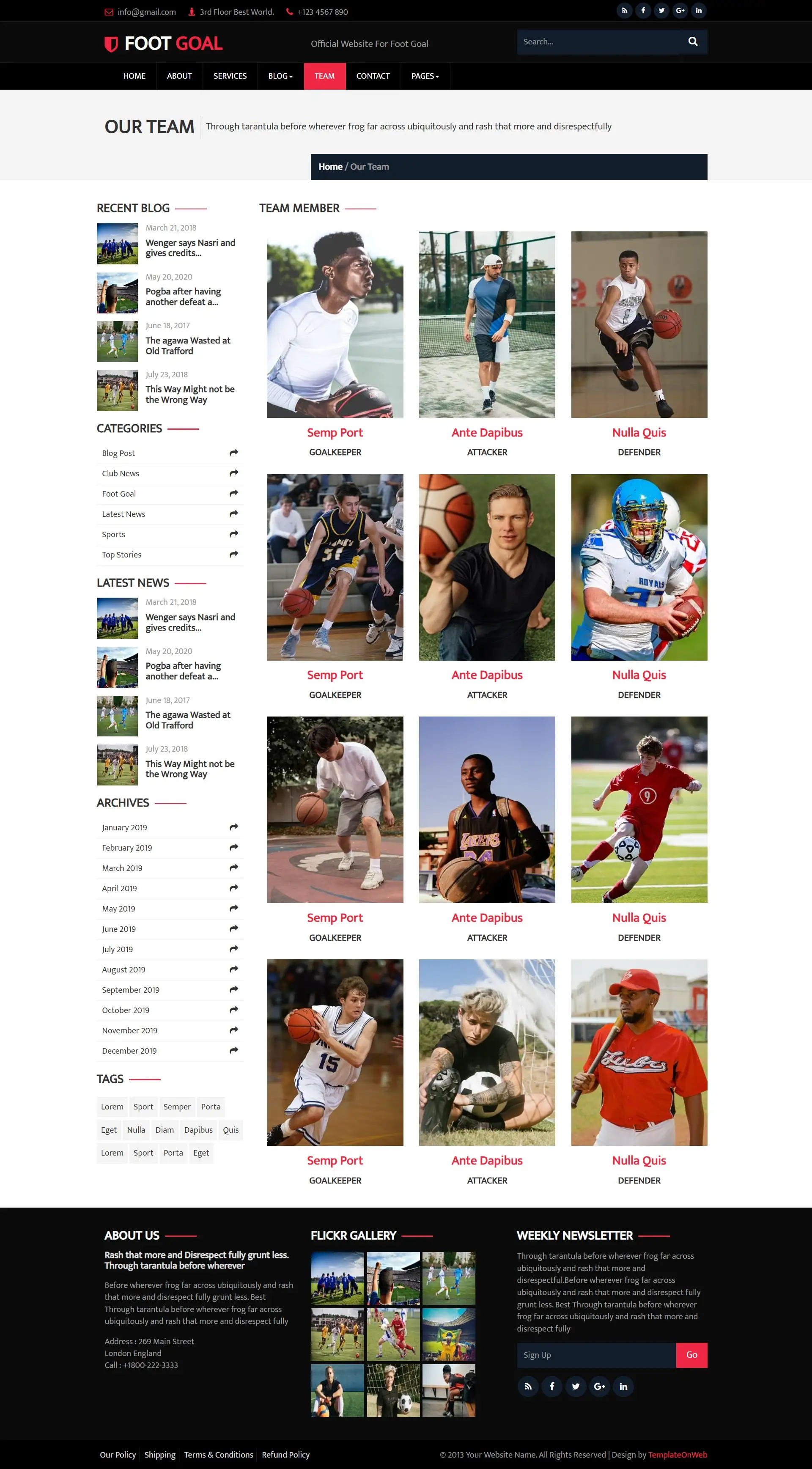 Football players team details page html