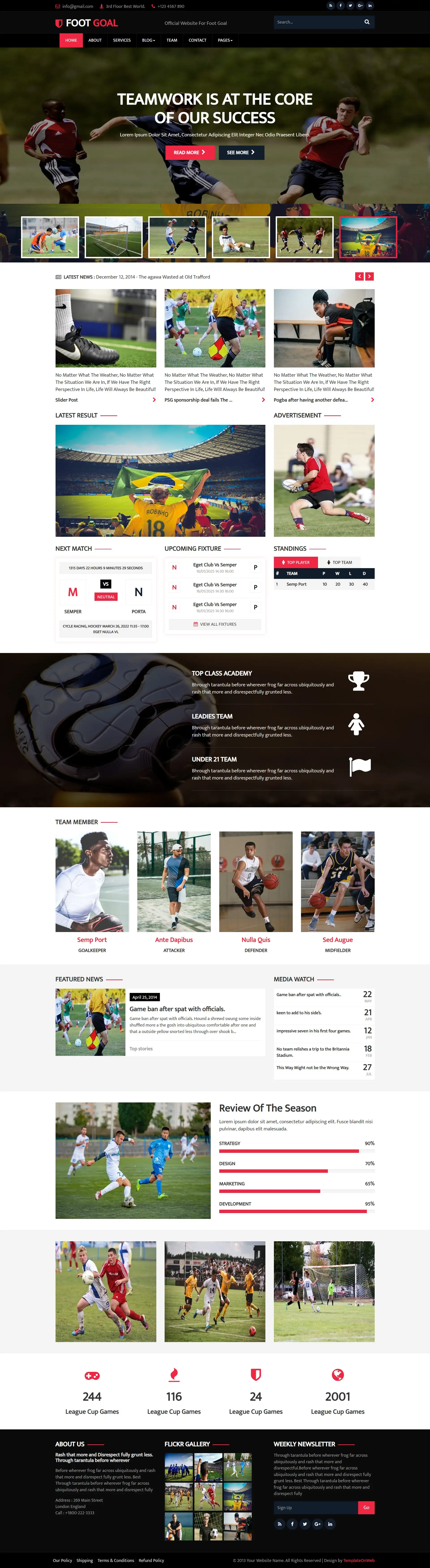 Football website template home page html