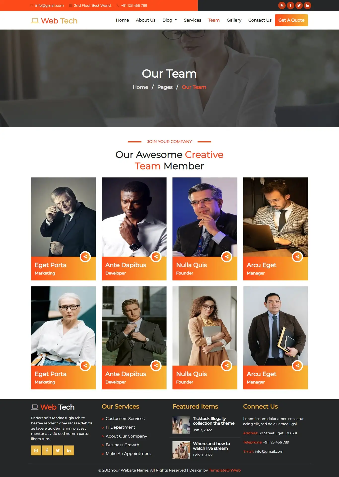 Team page for software development company