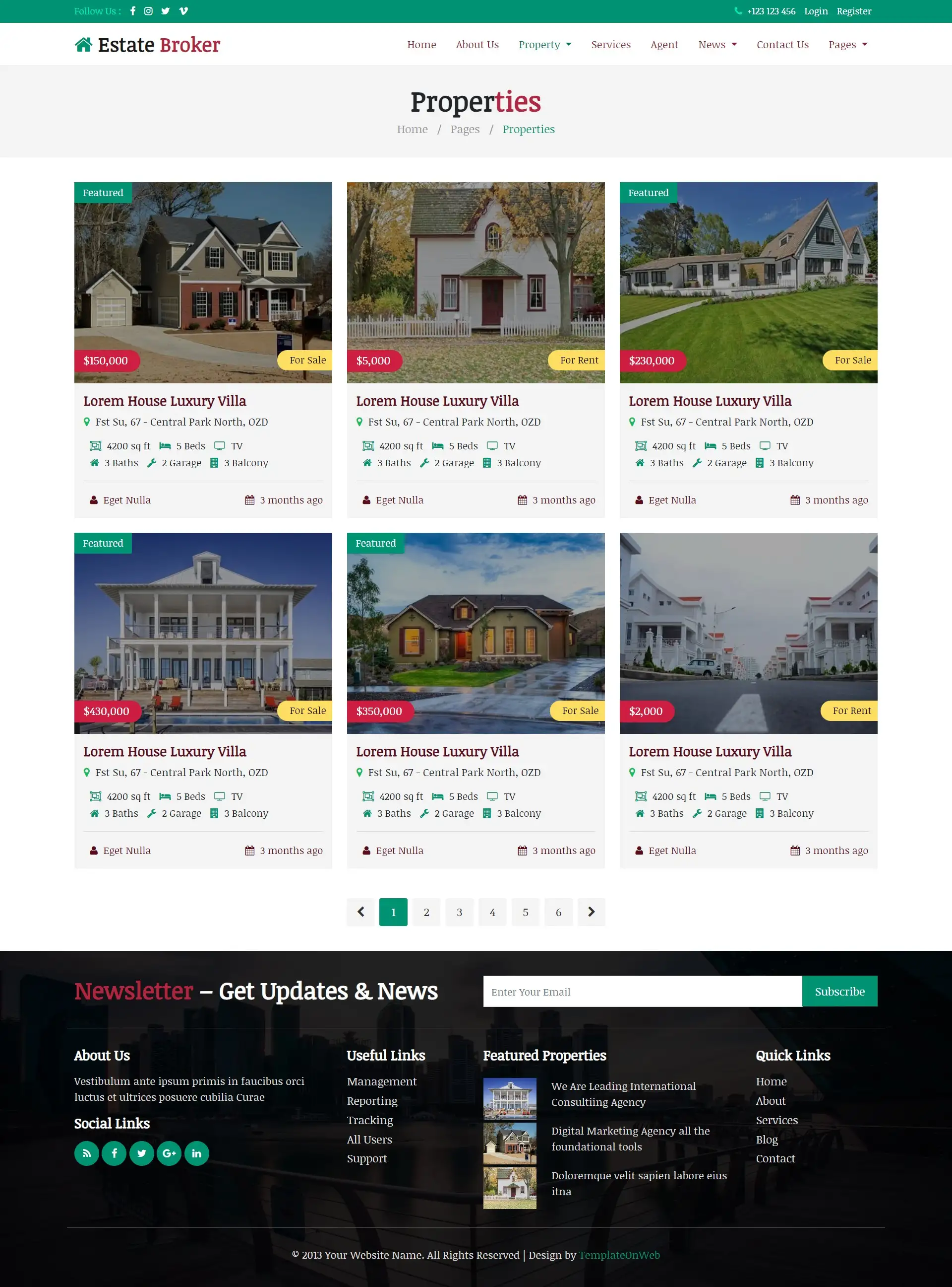 Realtors property listing with price web page