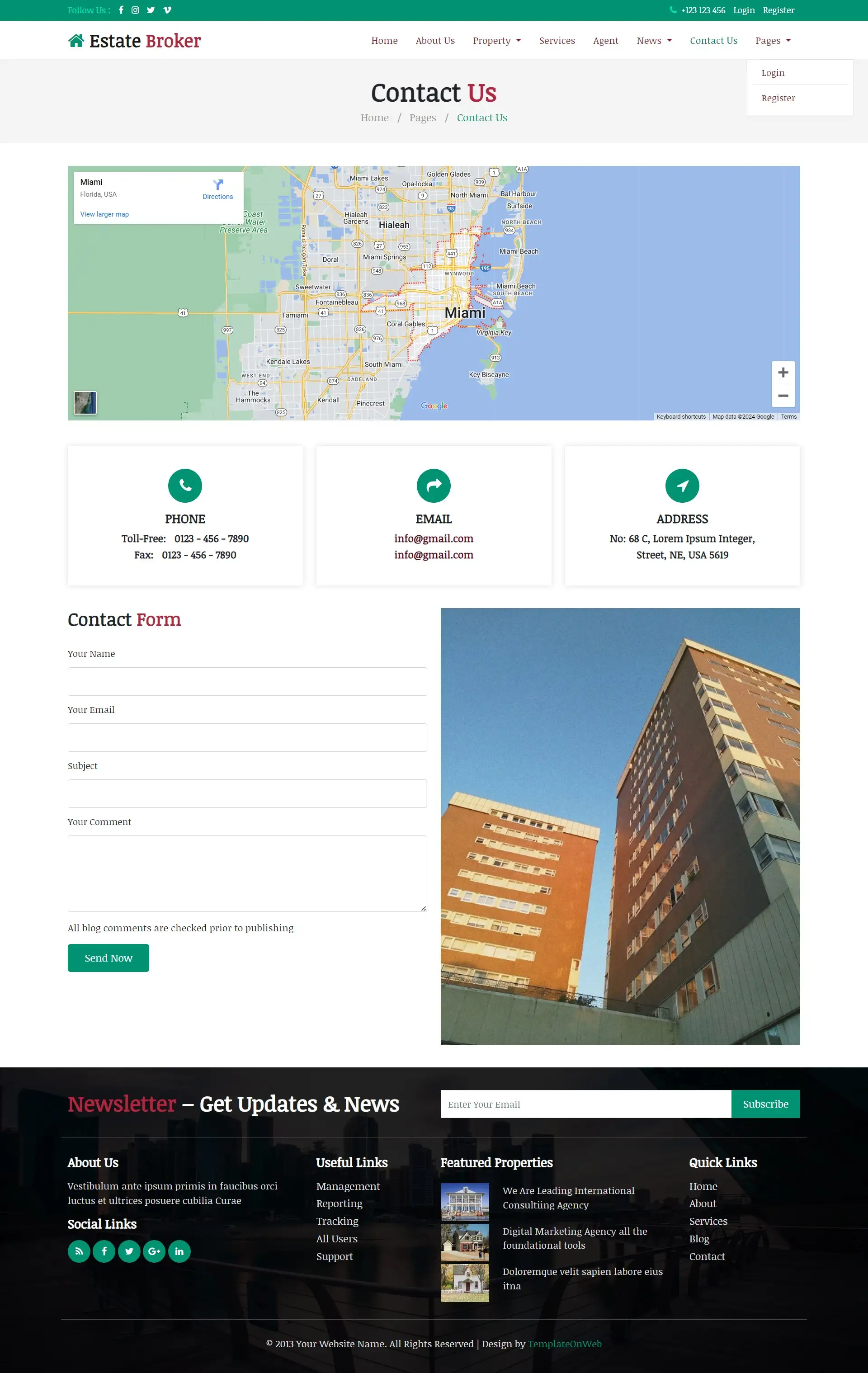 Realtor agency contactus and address details page