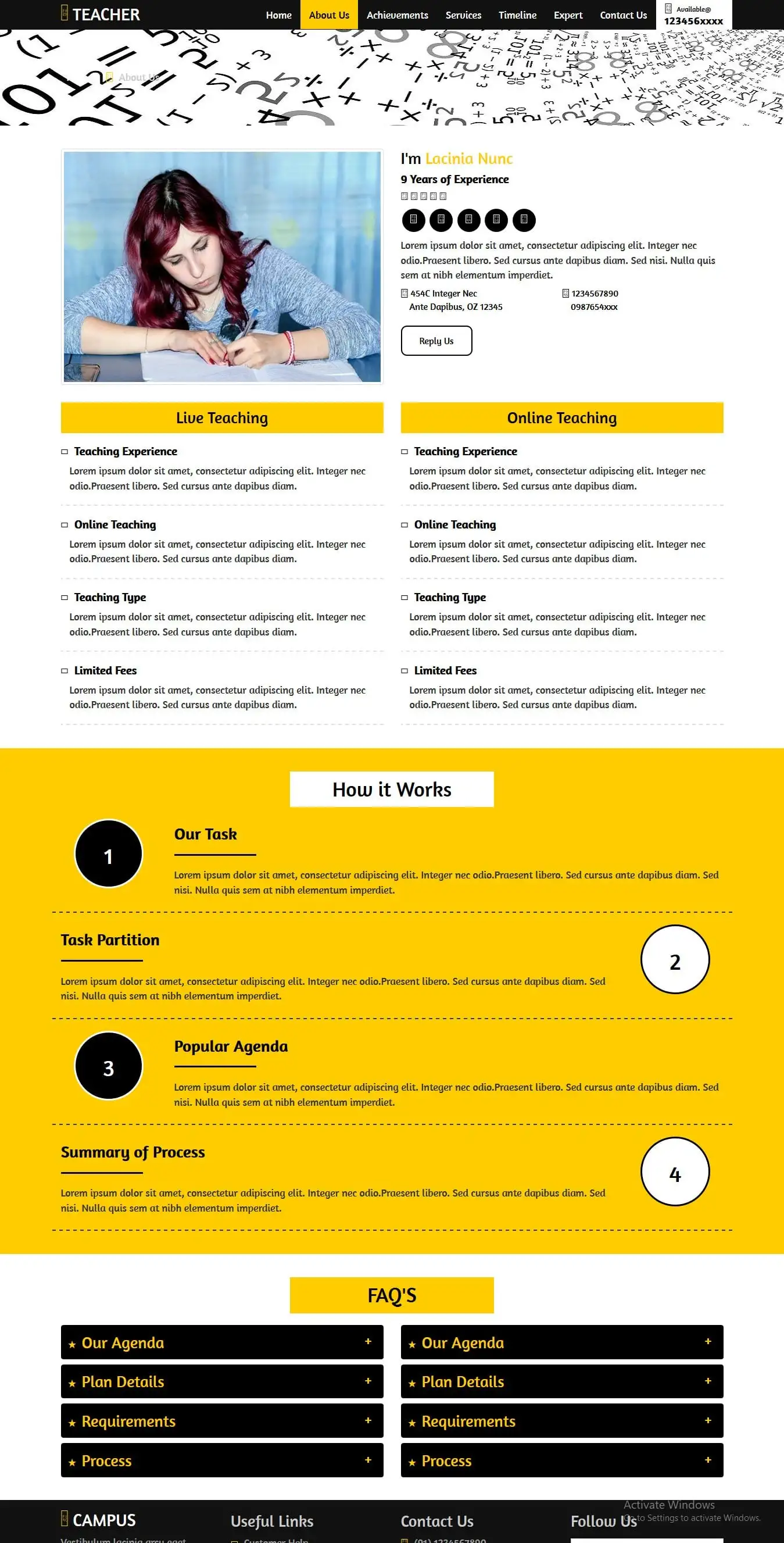 Private tutor website template about us page