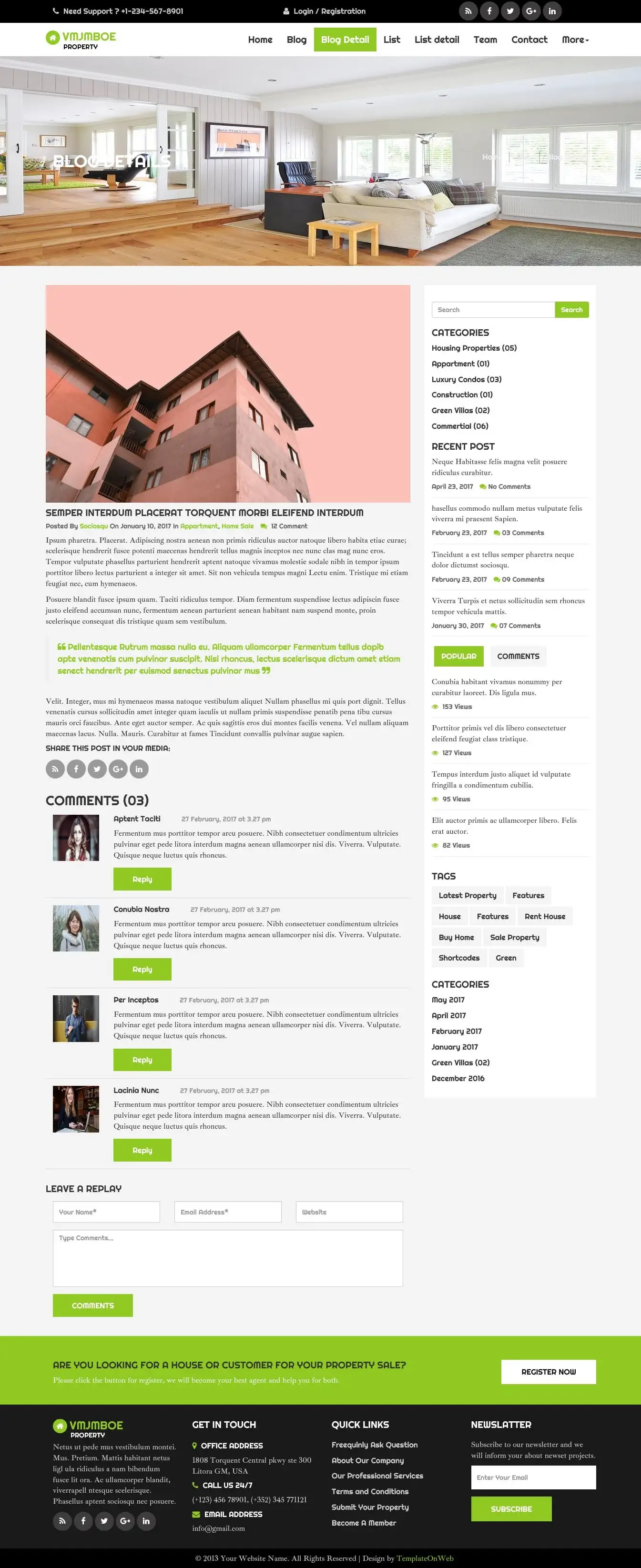 Property website template blogs detail screen