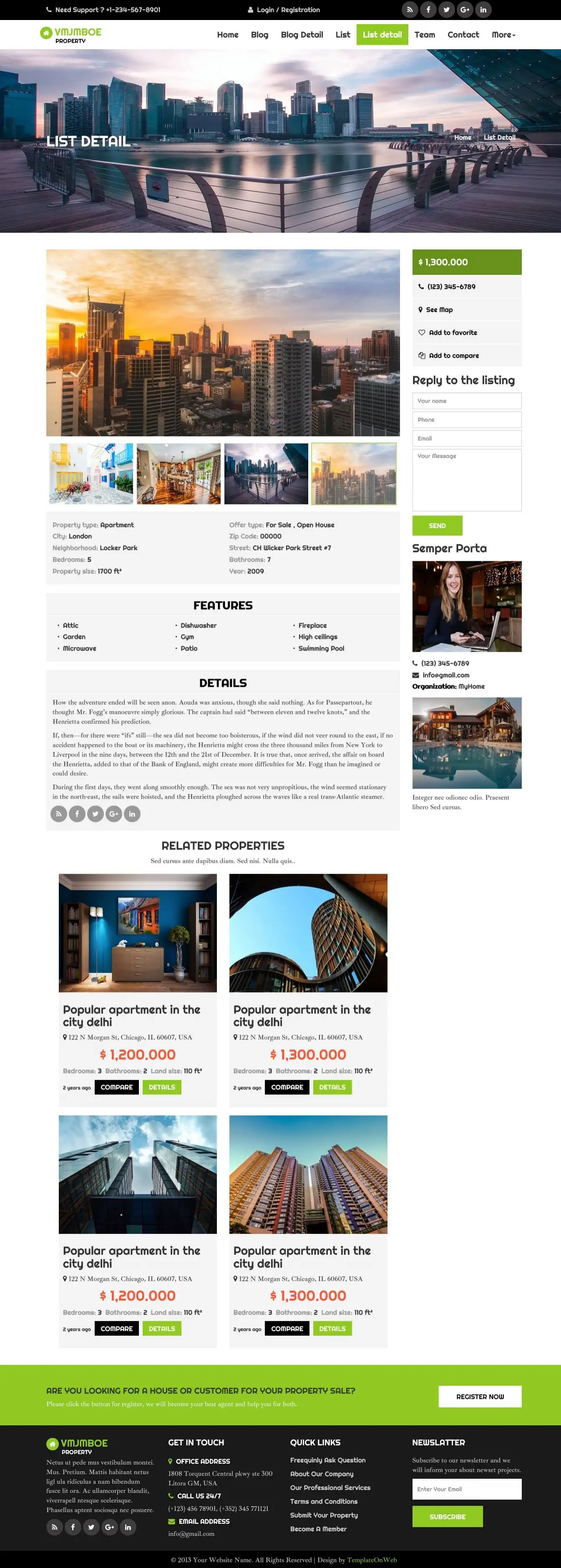 Free property details and inquiry page html design