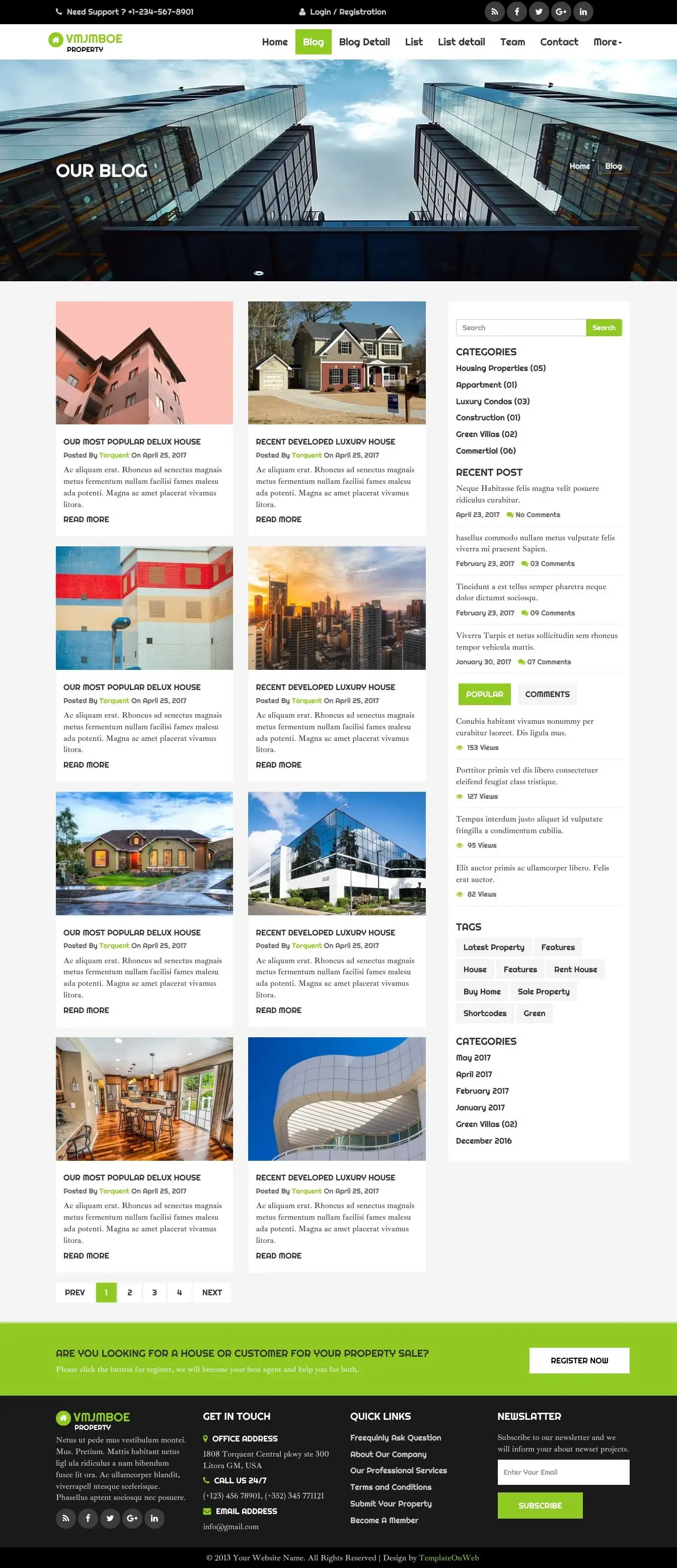 Real estate website template blogs page
