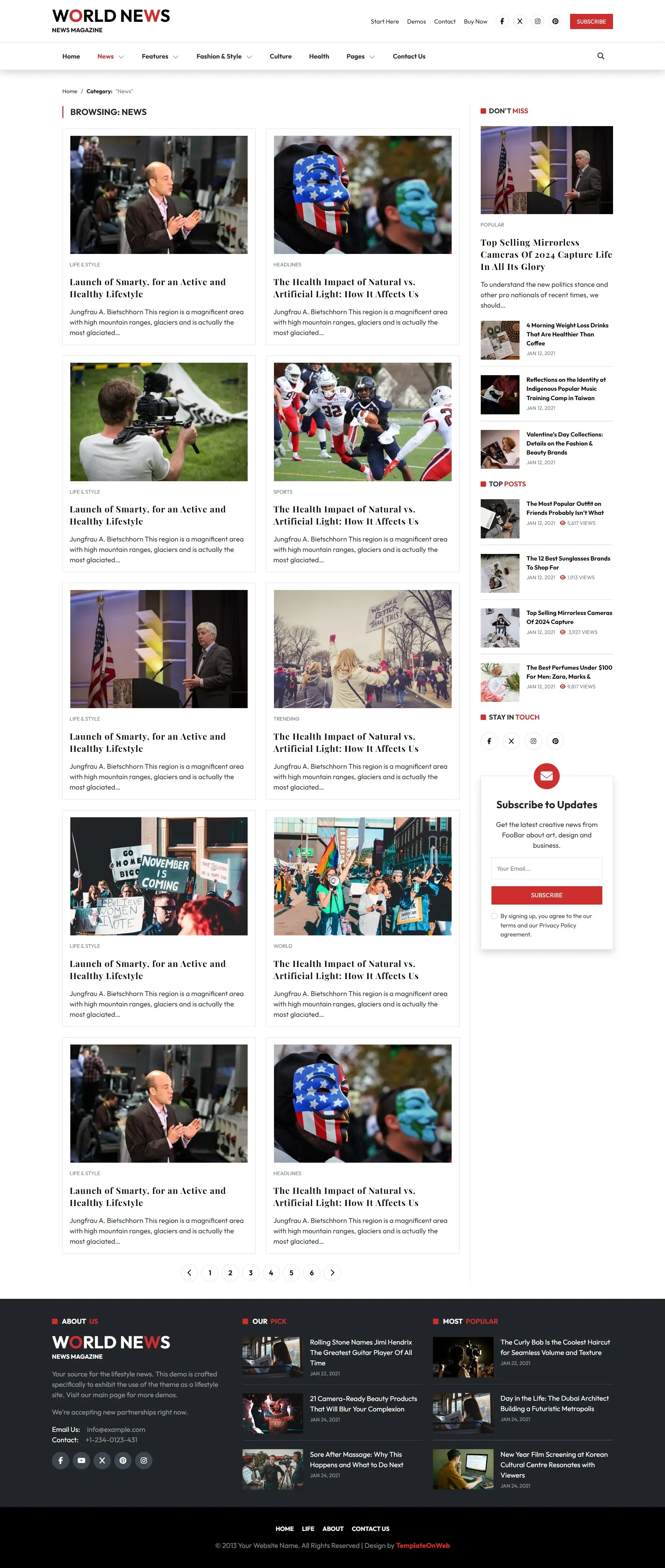 International news listing web page