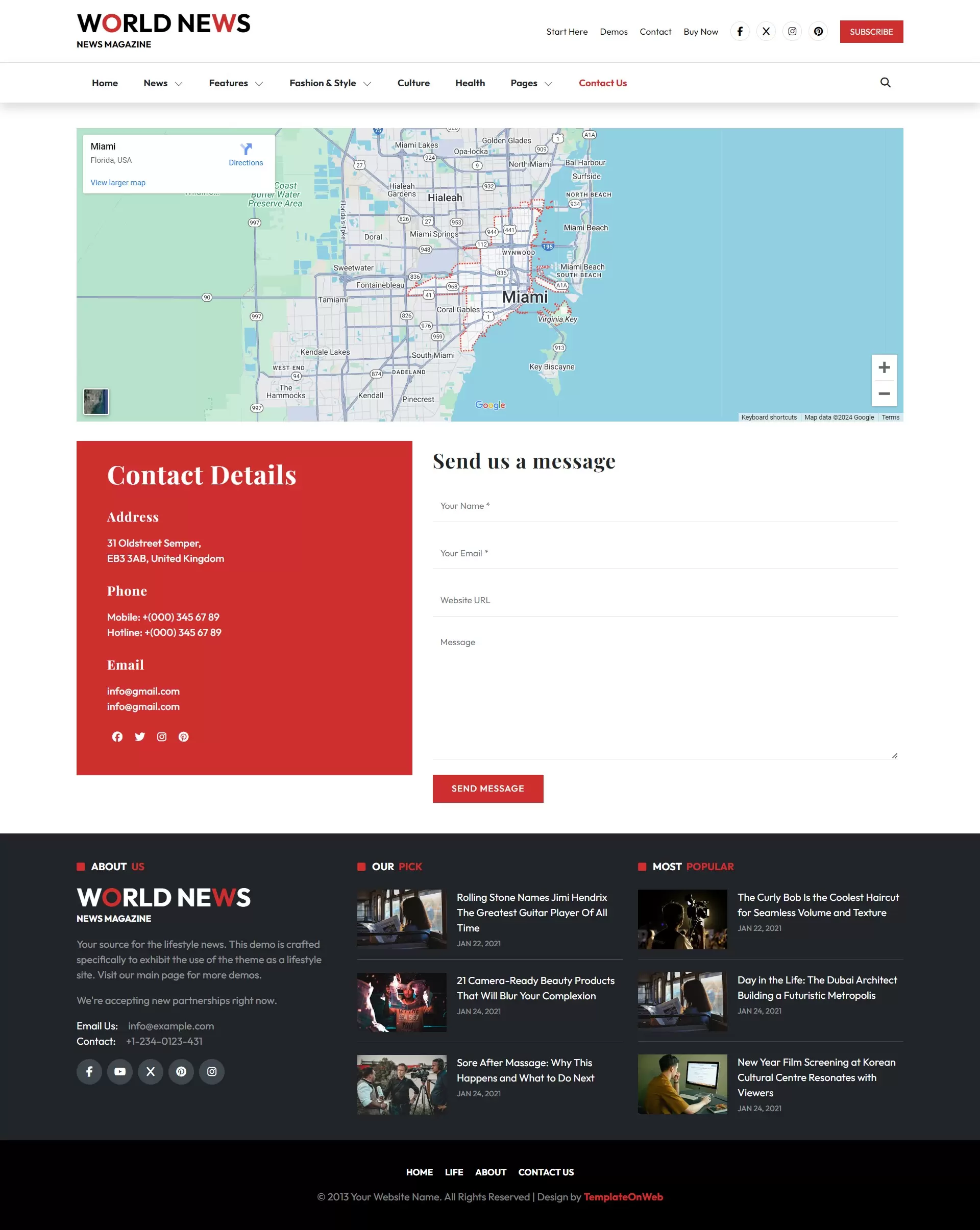 News provider address, location and inquiry form